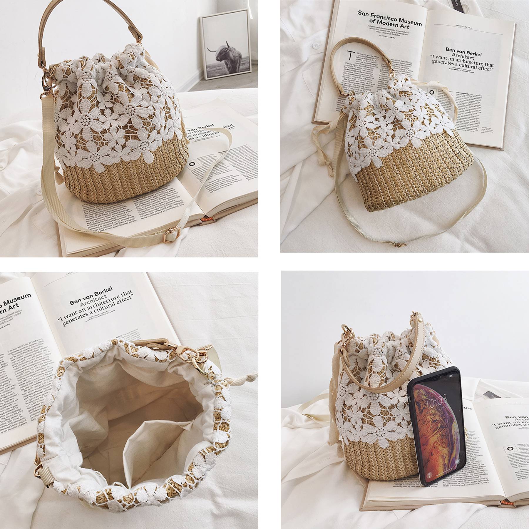 Jute Big Capacity Travel Tote Purse Woven Straw Hobo Bag, custom tote bag with logo imprint 3
