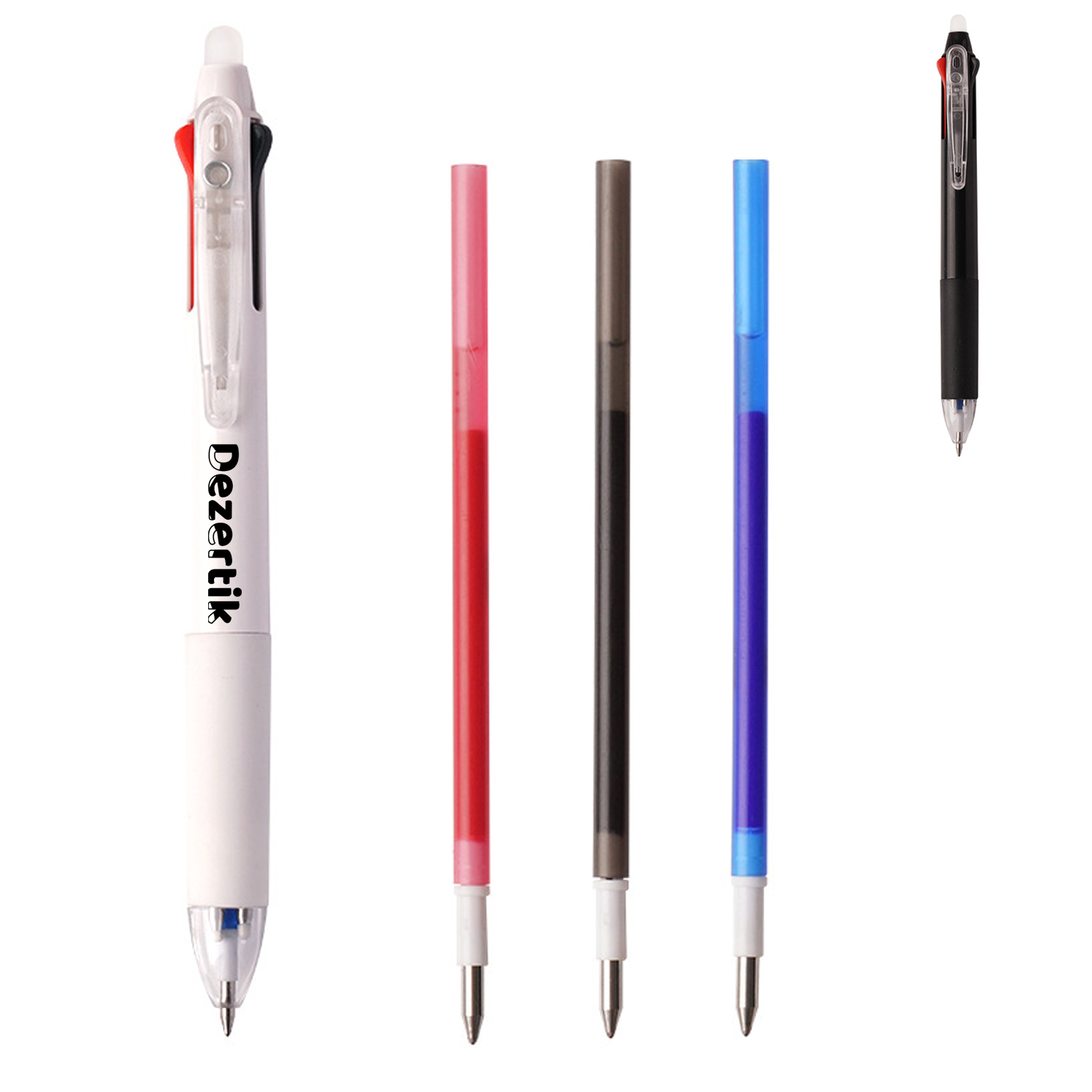 3-Color Erasable Click Pens: Fast-Dry Black Red Gel Pens