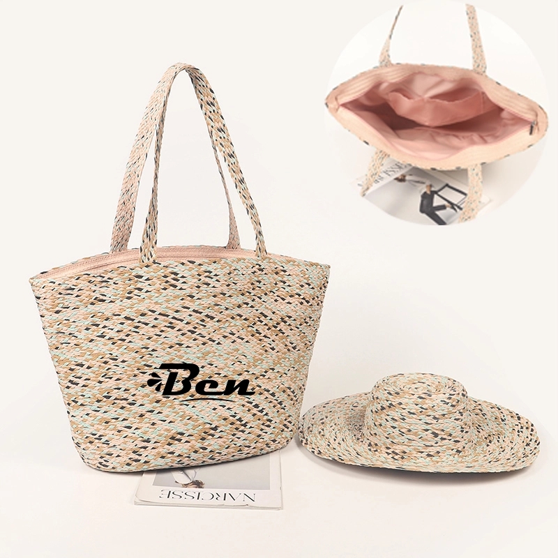 Natural Straw Bag Hand Woven Round Handle Handbags Retro 1