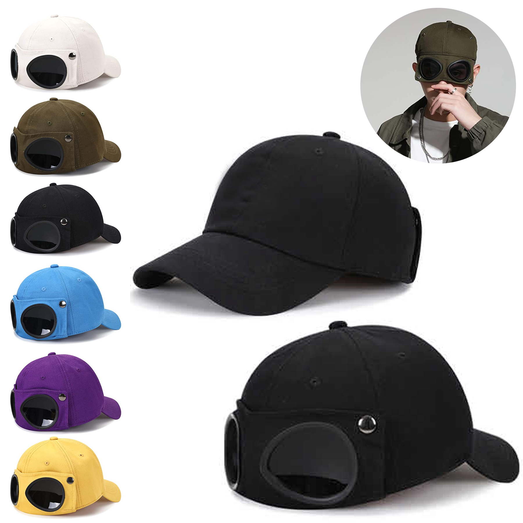 Retro Aviator Hat Glasses Cap 3