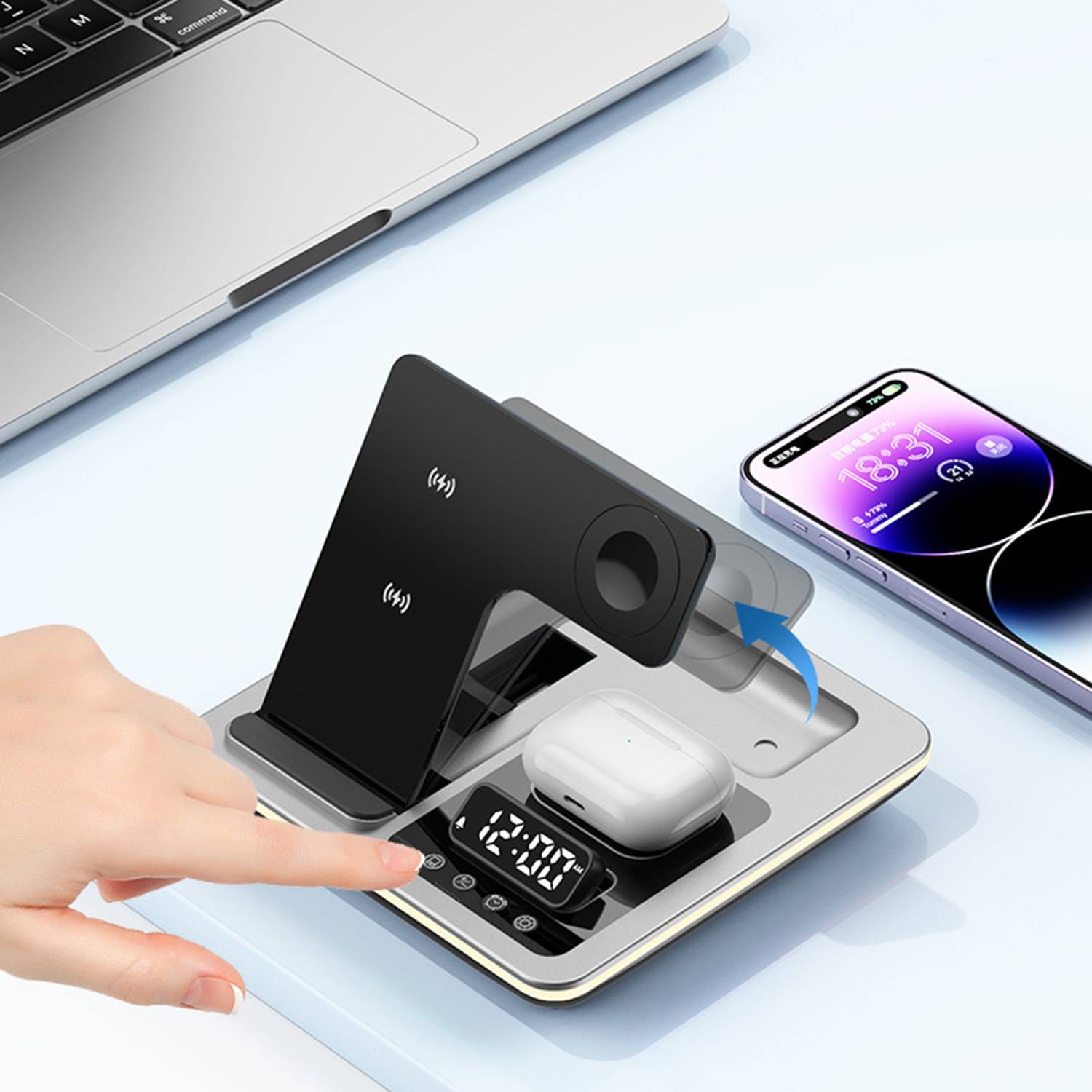 5-In-1 Electric Folding Wireless Charger W/ Alarm Clock 7