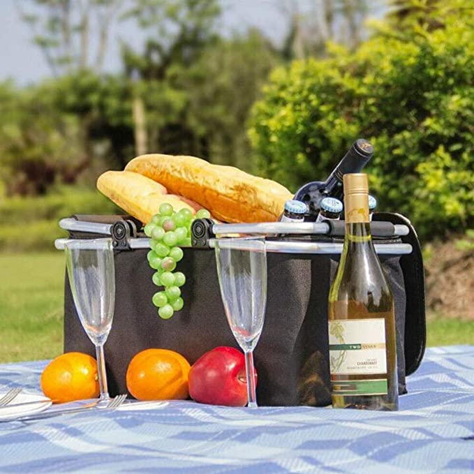 Topline Insulated Foldable Collapsible Picnic Basket w/ Aluminium Carrying Handle 11