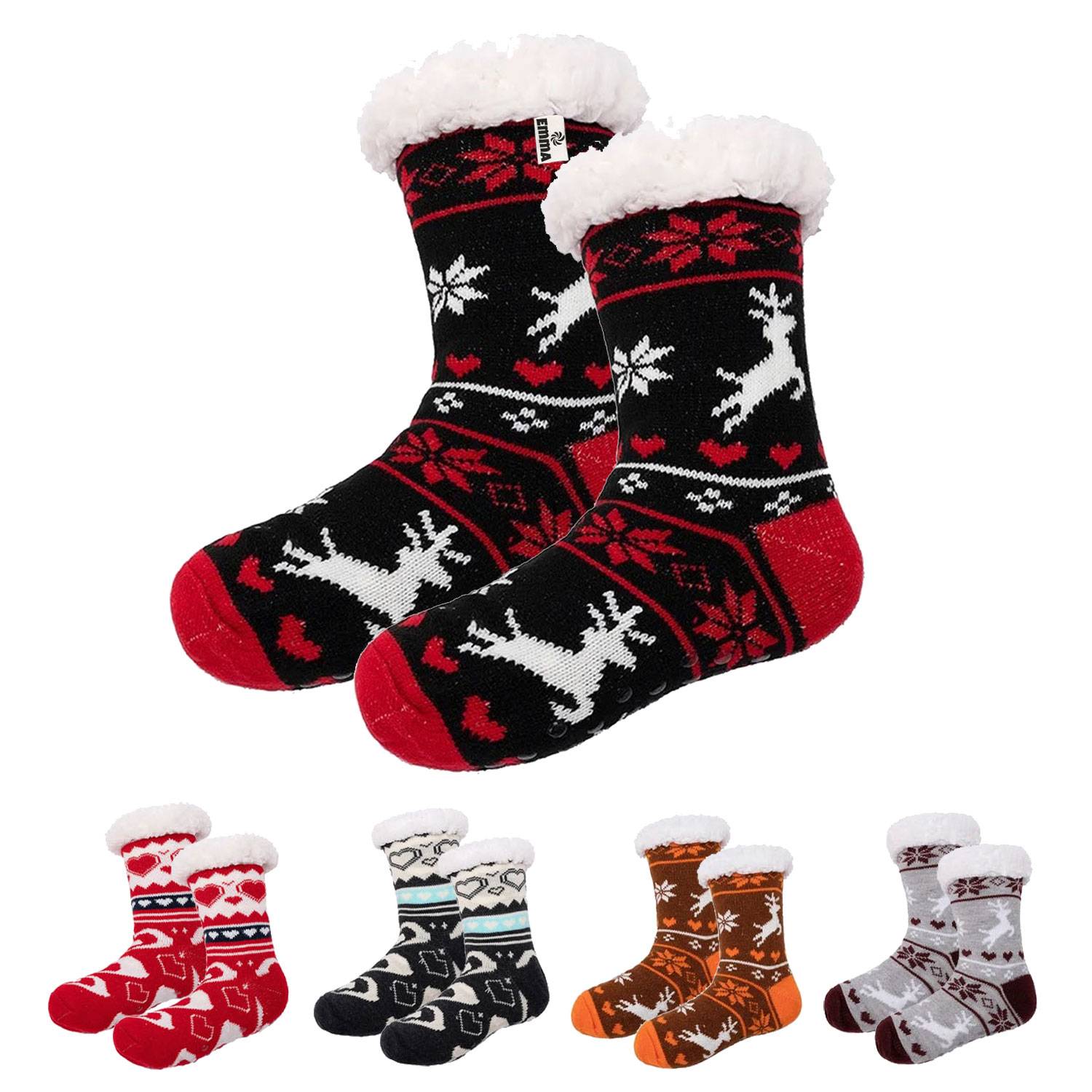 Women's Non-Slip Crew Socks - Hearts Sherpa-Lined 8