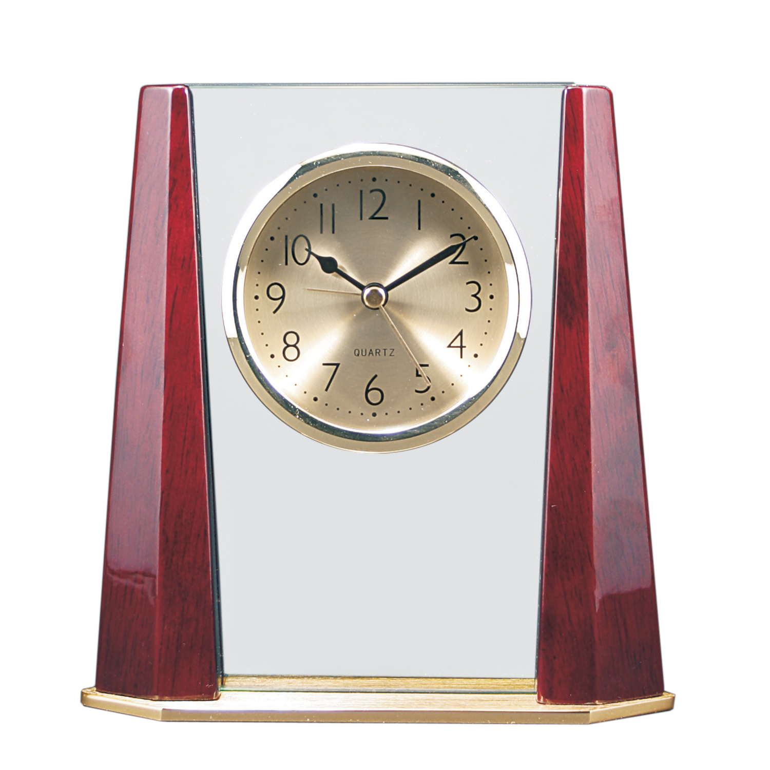 7" Glass Desk Clock with Rosewood Finish Columns 2