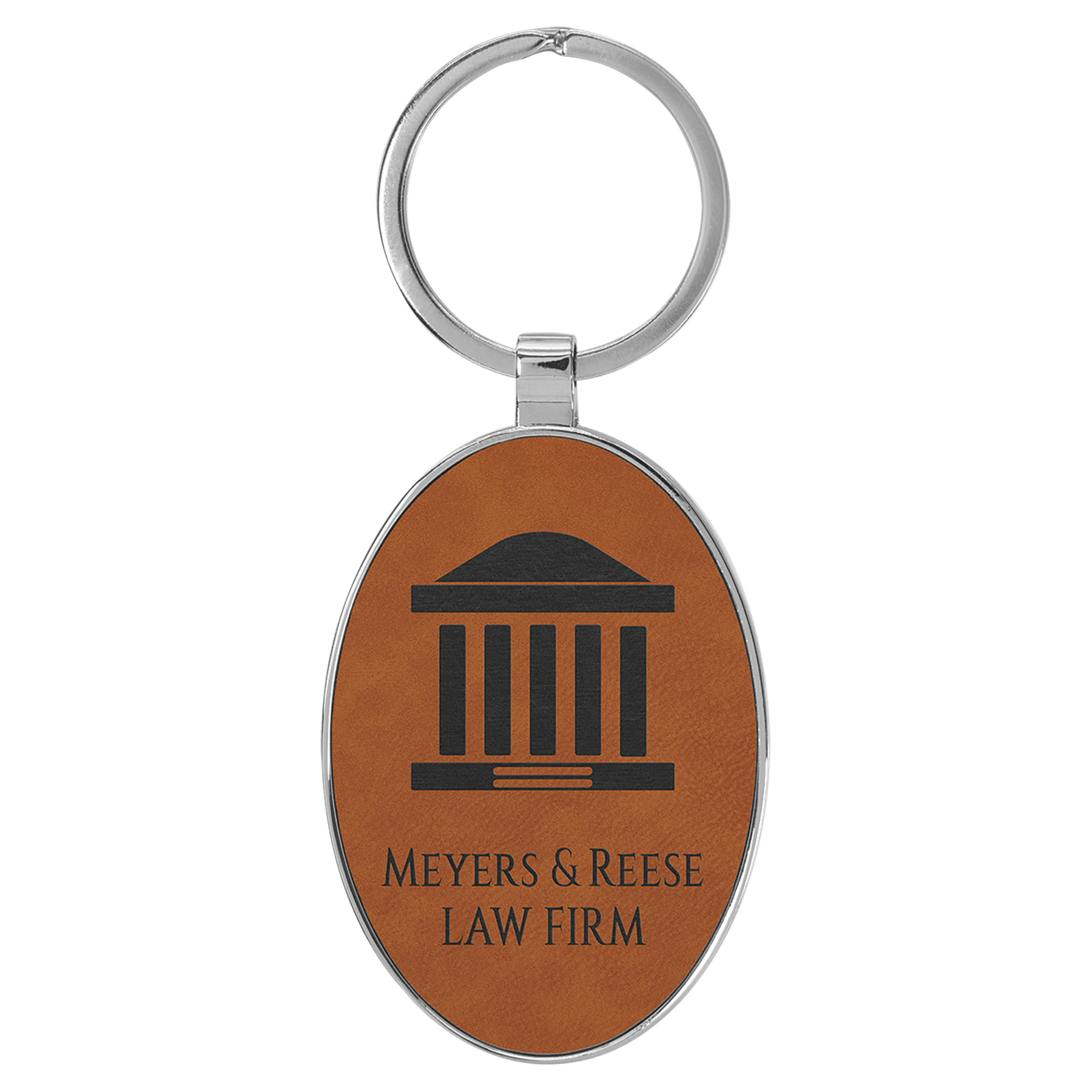 1 1/2" Laserable Leatherette/Metal Oval Keychain 1