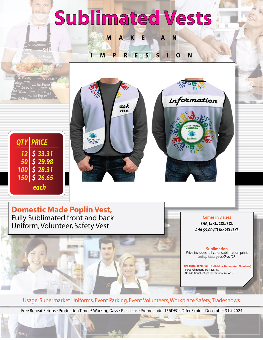 Domestic Made Poplin Vest, Fully Sublimated front and back, Uniform, Volunteer, Safety Vest 6