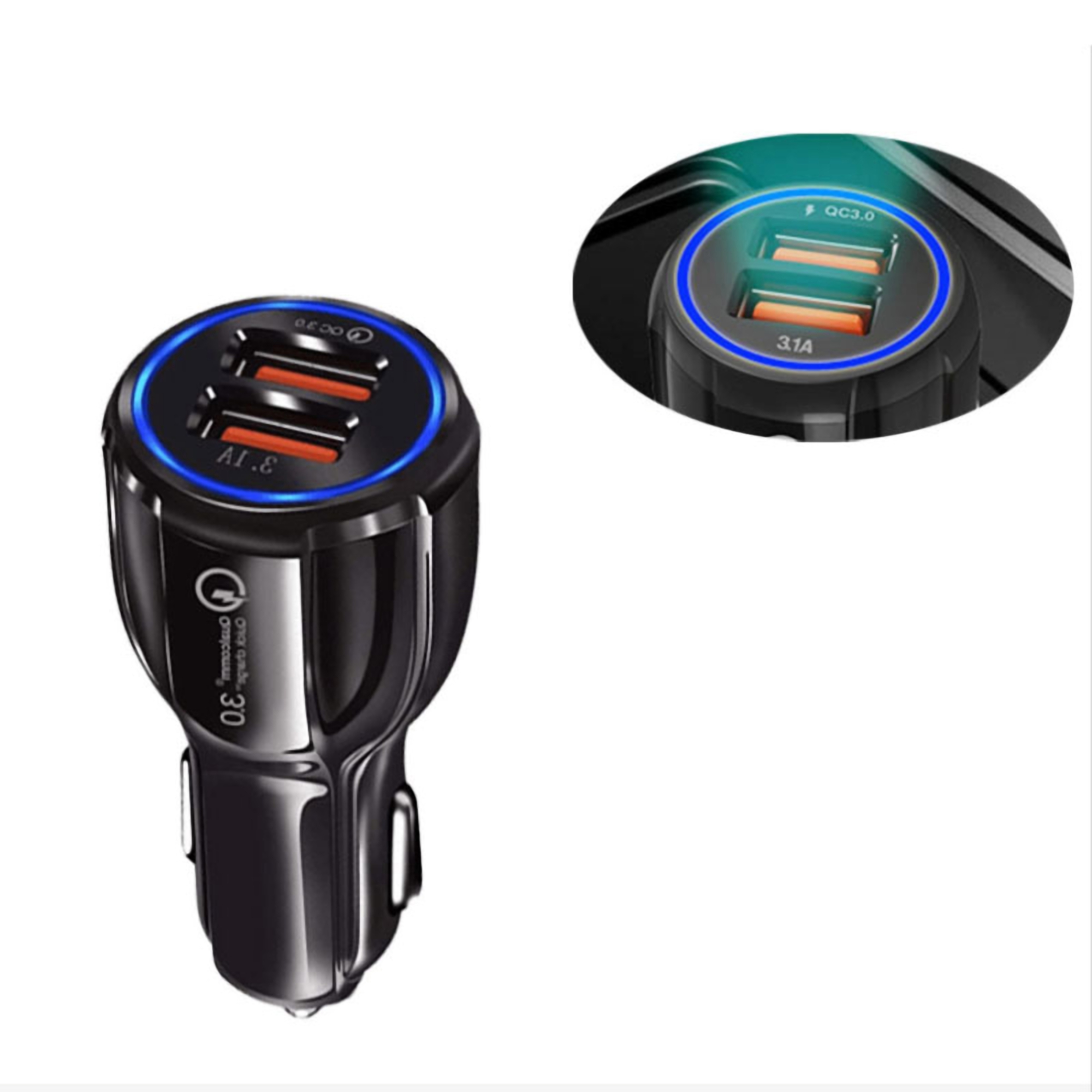 PC Plastic Dual USB Car Charger 3
