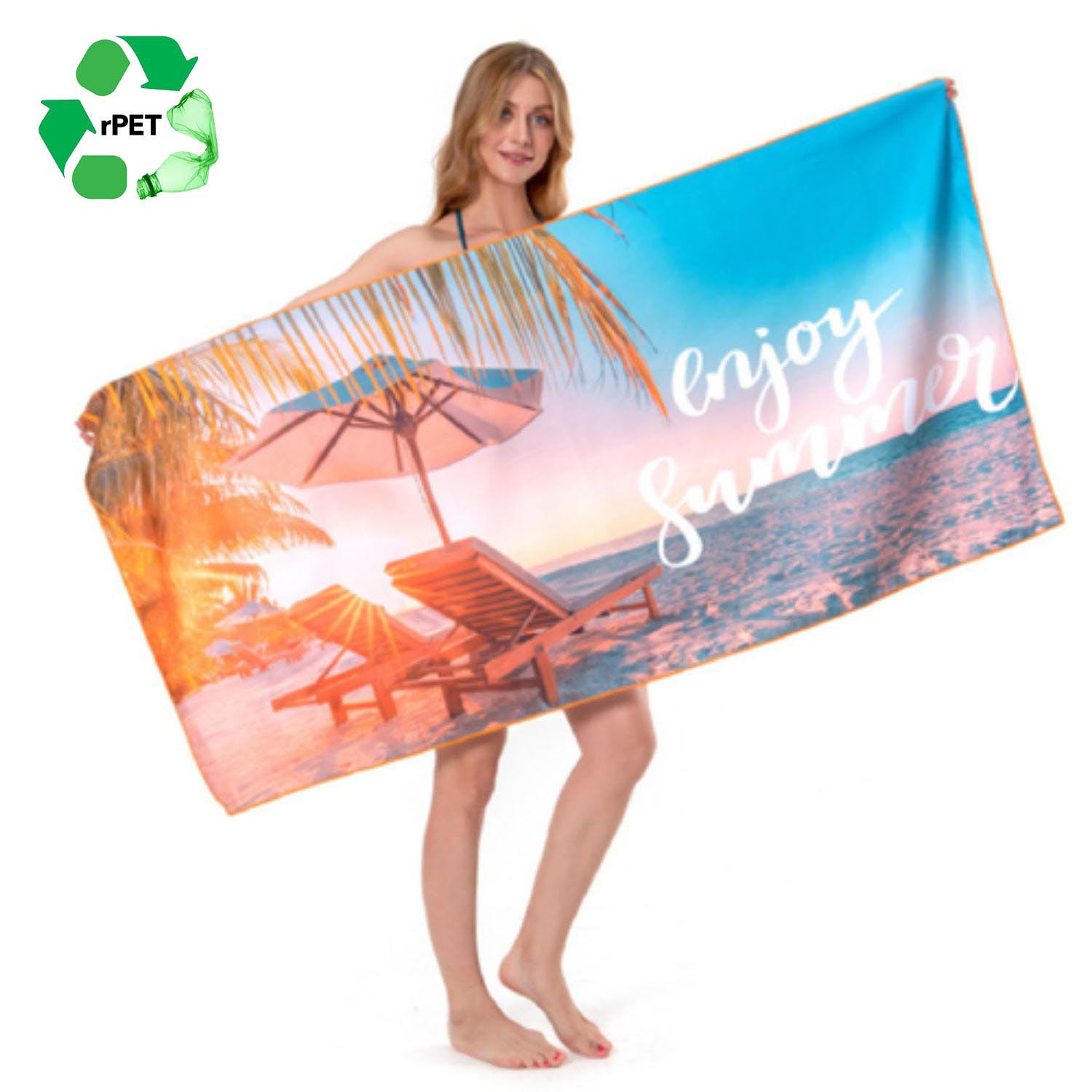 40"x 75" Eco-friendly rPET Sublimated Microfiber Sand Proof Beach Towel 1