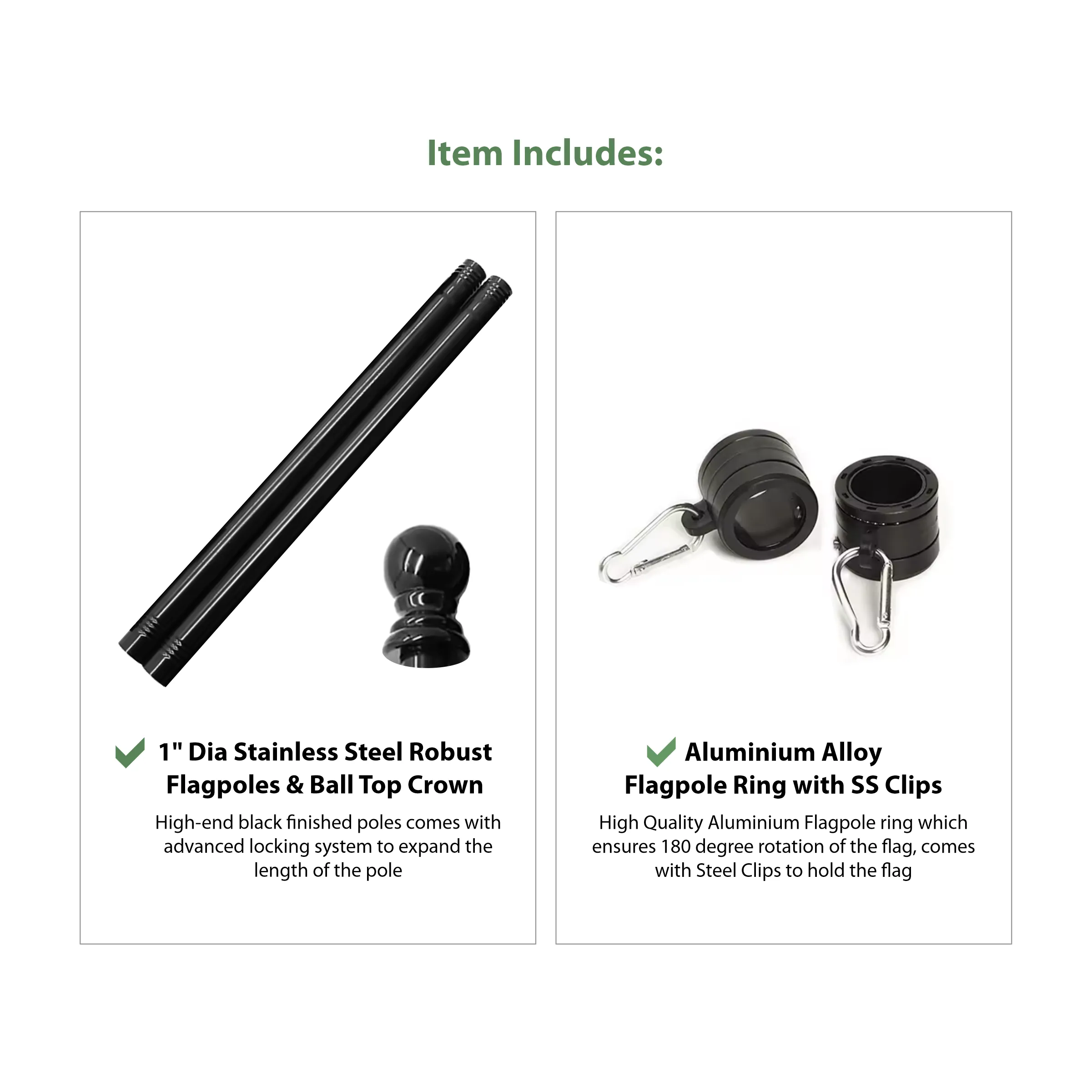 2' - 8' Flagpole with Rotating Clips Kit - Black/White 8
