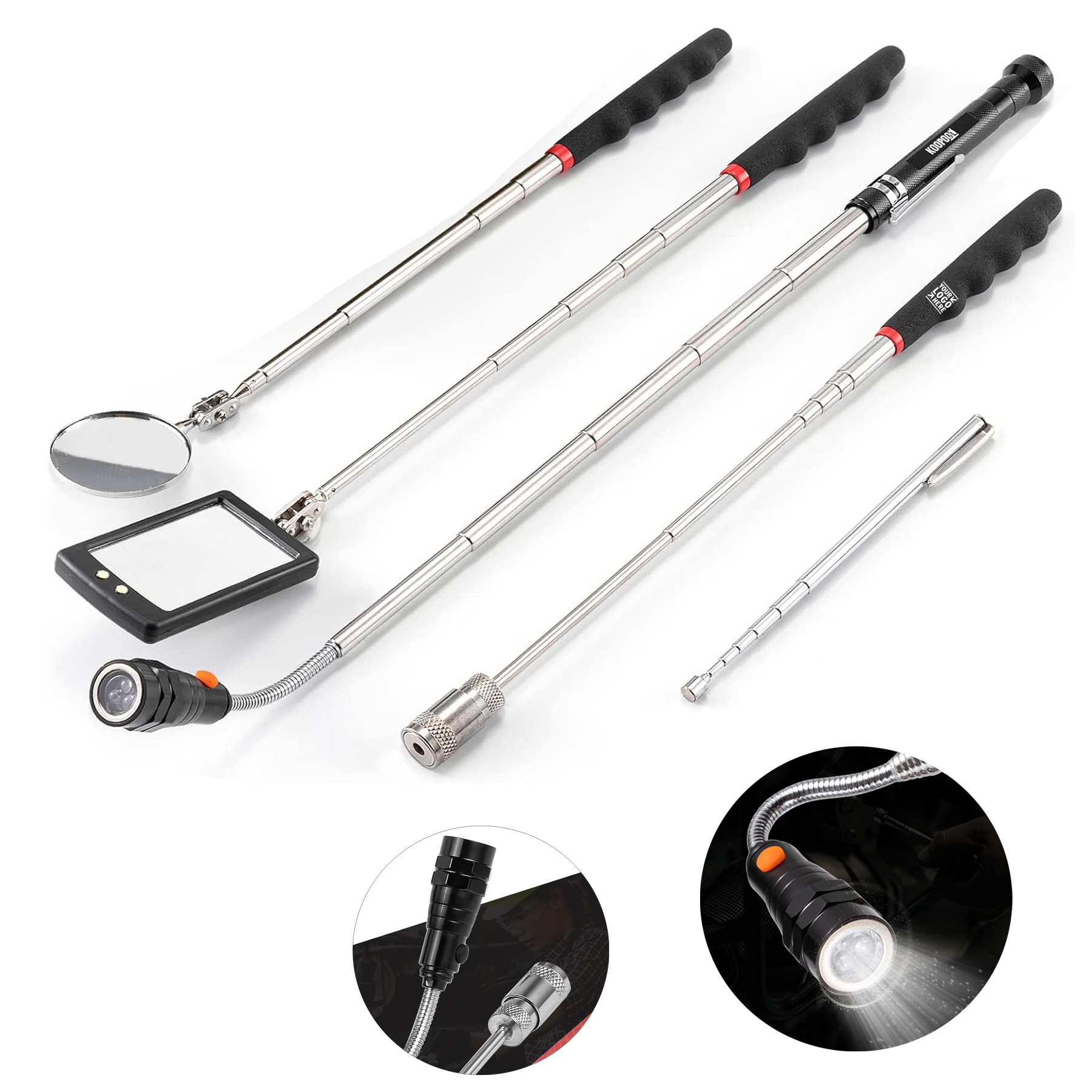 Men Telescoping Magnetic Pickup Tool Set Extendable Magnet Flashlight with Inspection Mirror 2