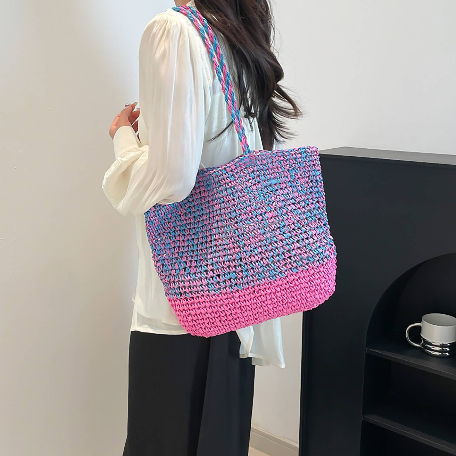 Trendy Large-Capacity Woven Beach Tote Bag, custom tote bag with logo imprint 5
