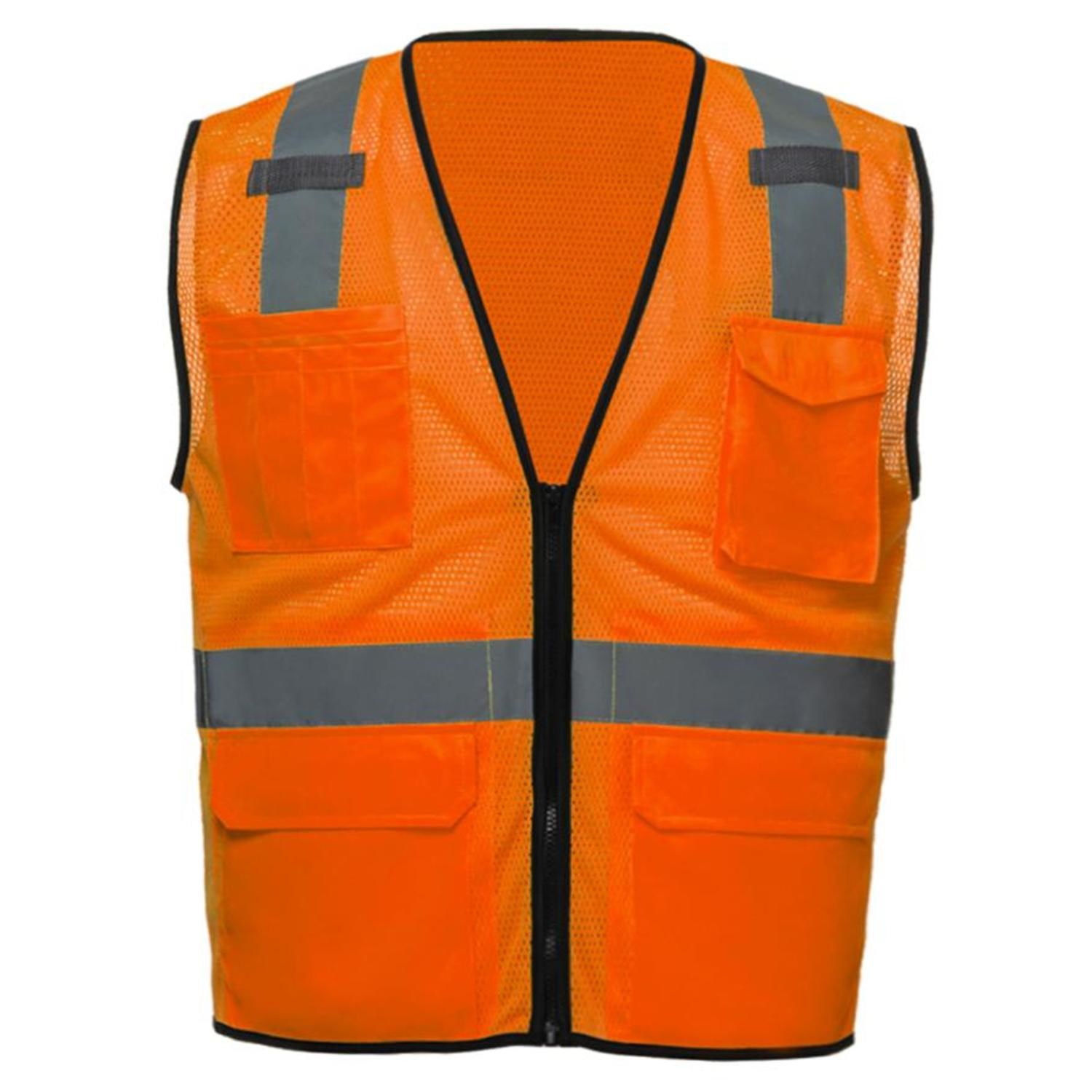 3.8 Oz. Polyester Class 2 Reflective Tape Cross Back Safety Vest With Dual Mic Tab & 4 Pockets 1
