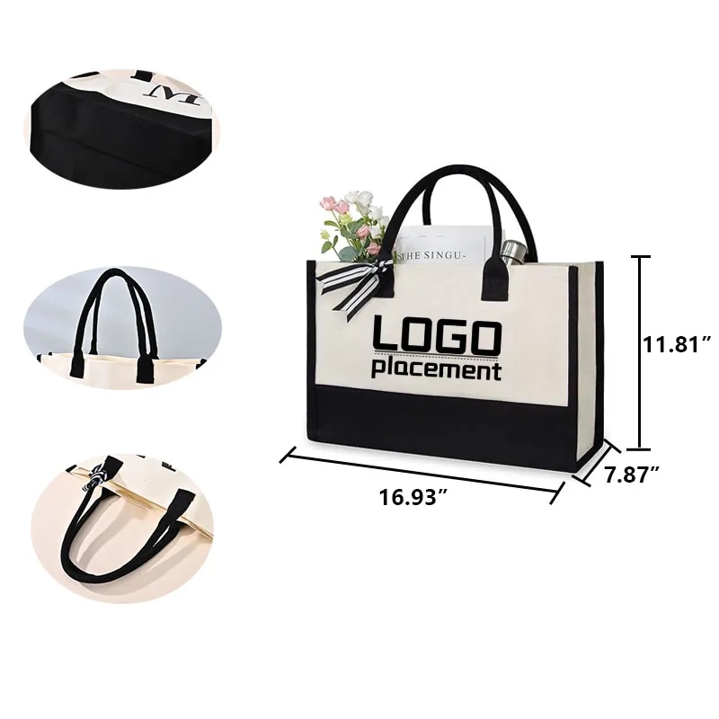 Personalized Initial Canvas Beach Tote Bag, custom tote bag with logo imprint 3