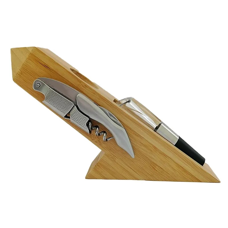 Bamboo Wine Bottle Holder with Corkscrew and Opener 3