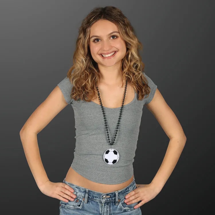 Soccer Ball Medallion with Beaded Necklace (Non Light Up) 16