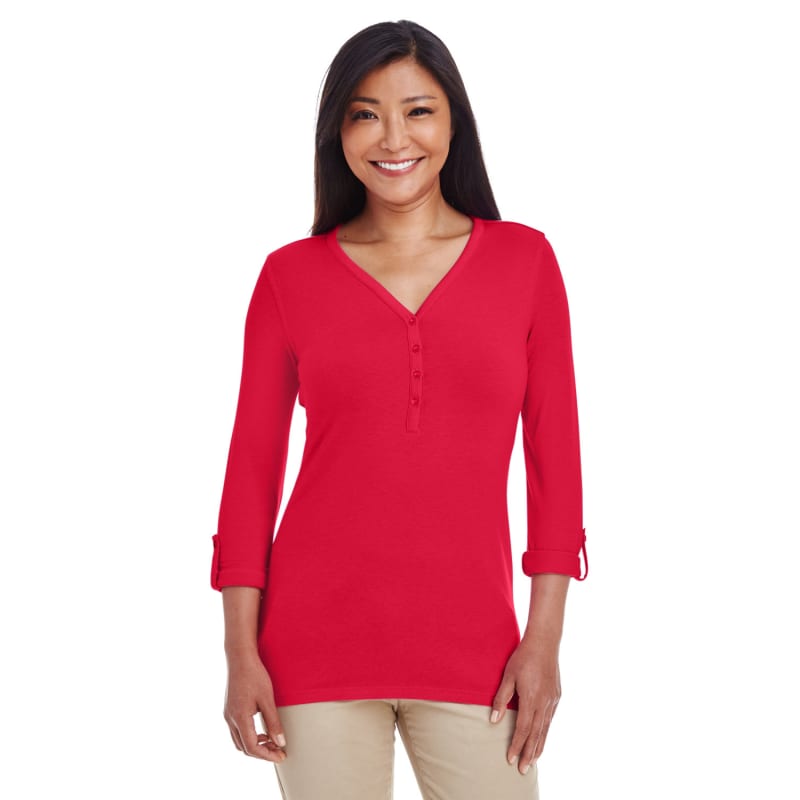 Devon & Jones Ladies' Perfect Fit™ Y-Placket Convertible Sleeve Knit Top 9