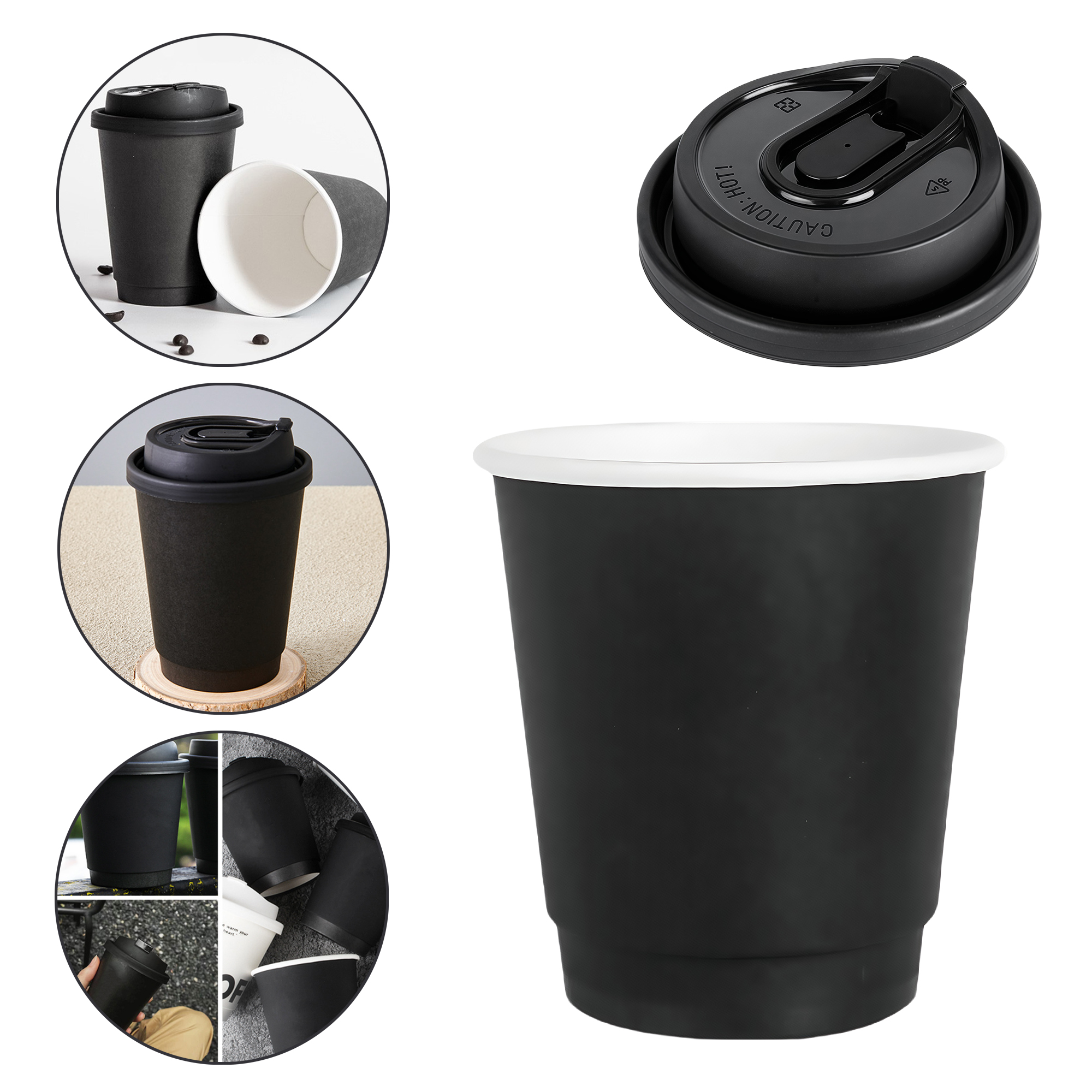 10oz Black Double Wall Insulated Hot Coffee Paper Cup 3