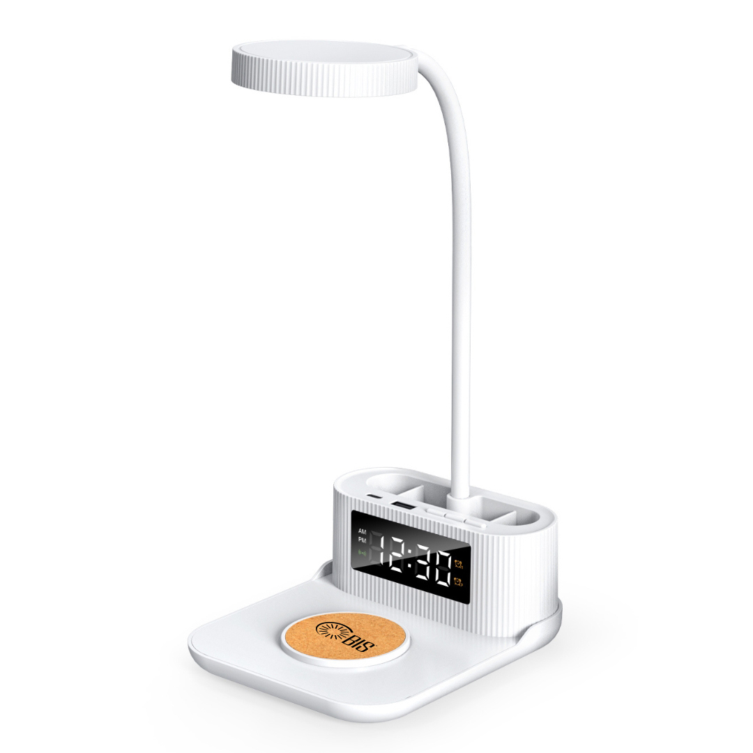 15W Wireless Charger Desk Lamp with Alarm Clock, Pen Holder, and USB/Type-C Output 12