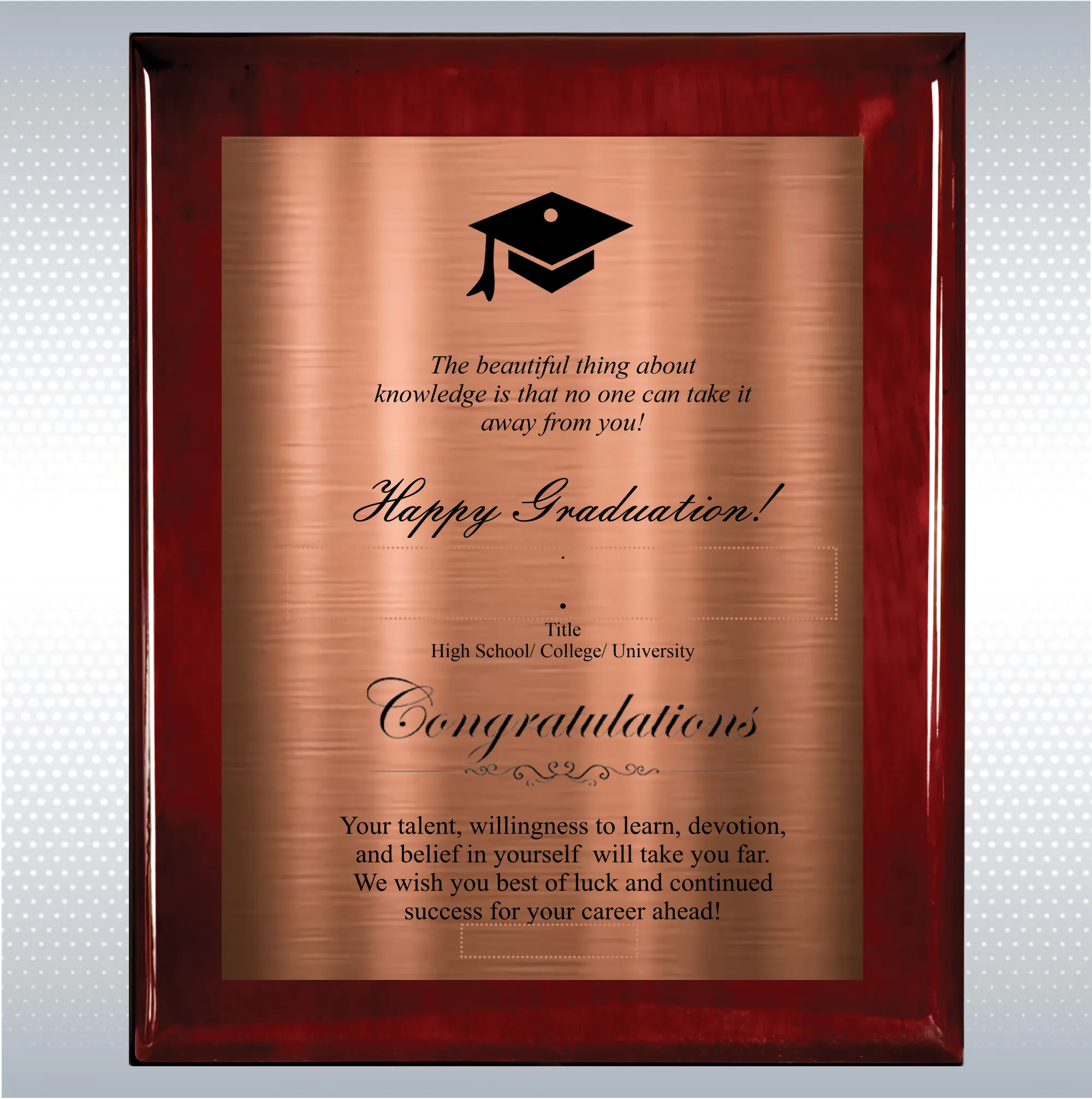 Rosewood Piano Graduation Gift Plaque 19