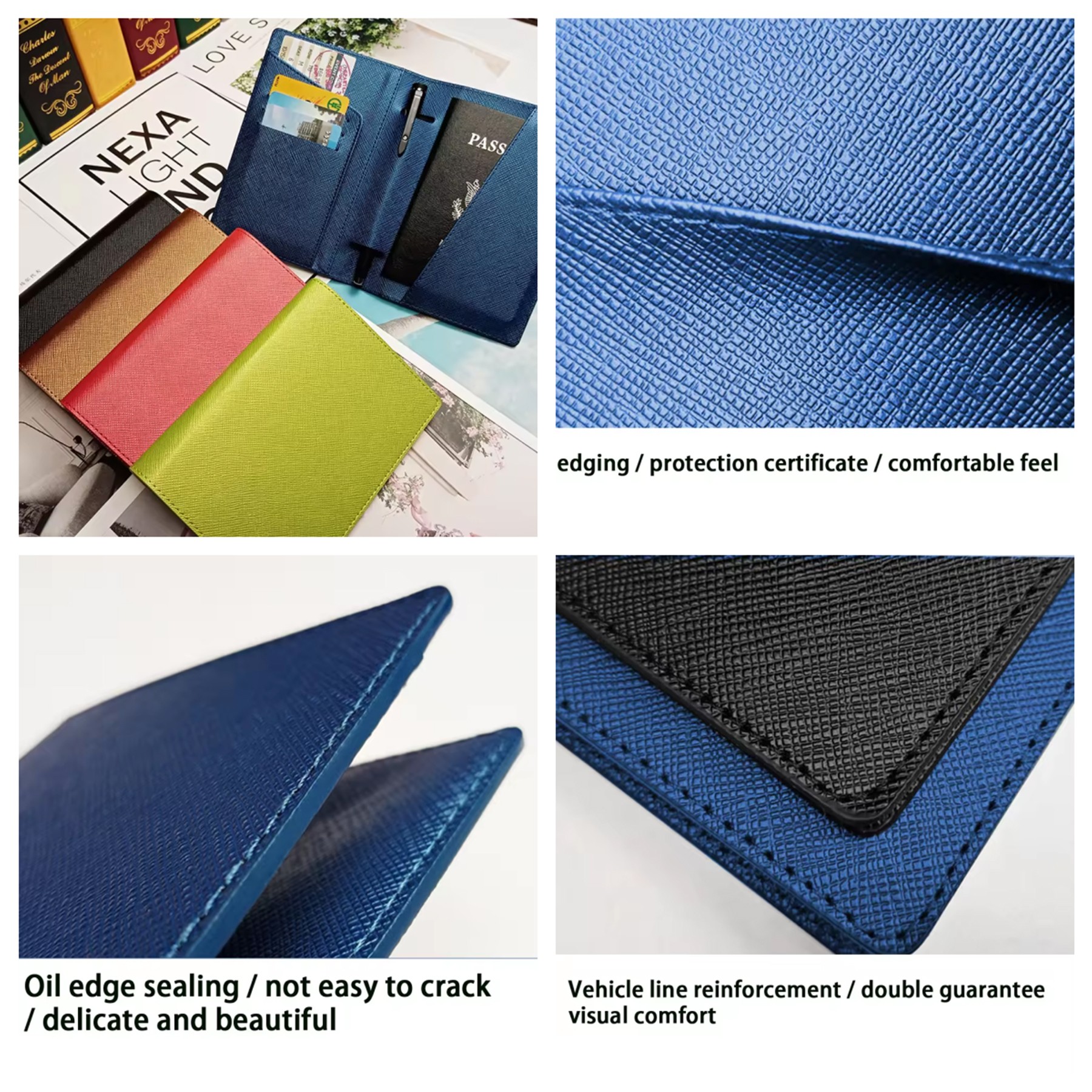 Pu Leather Passport Holder Travel Wallet With Pen Slot 3