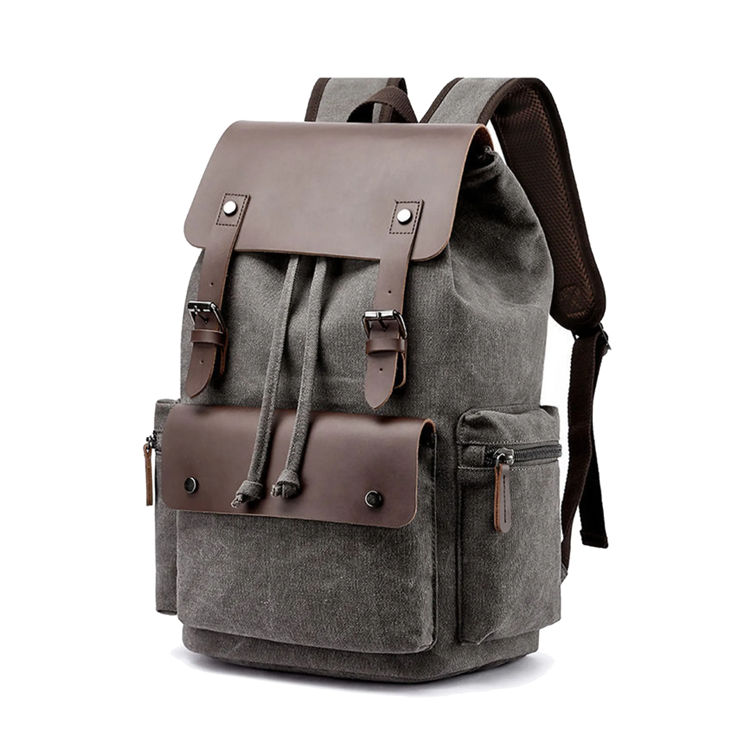 Vintage Leather Backpack Denim Canvas Laptop Rucksack 5