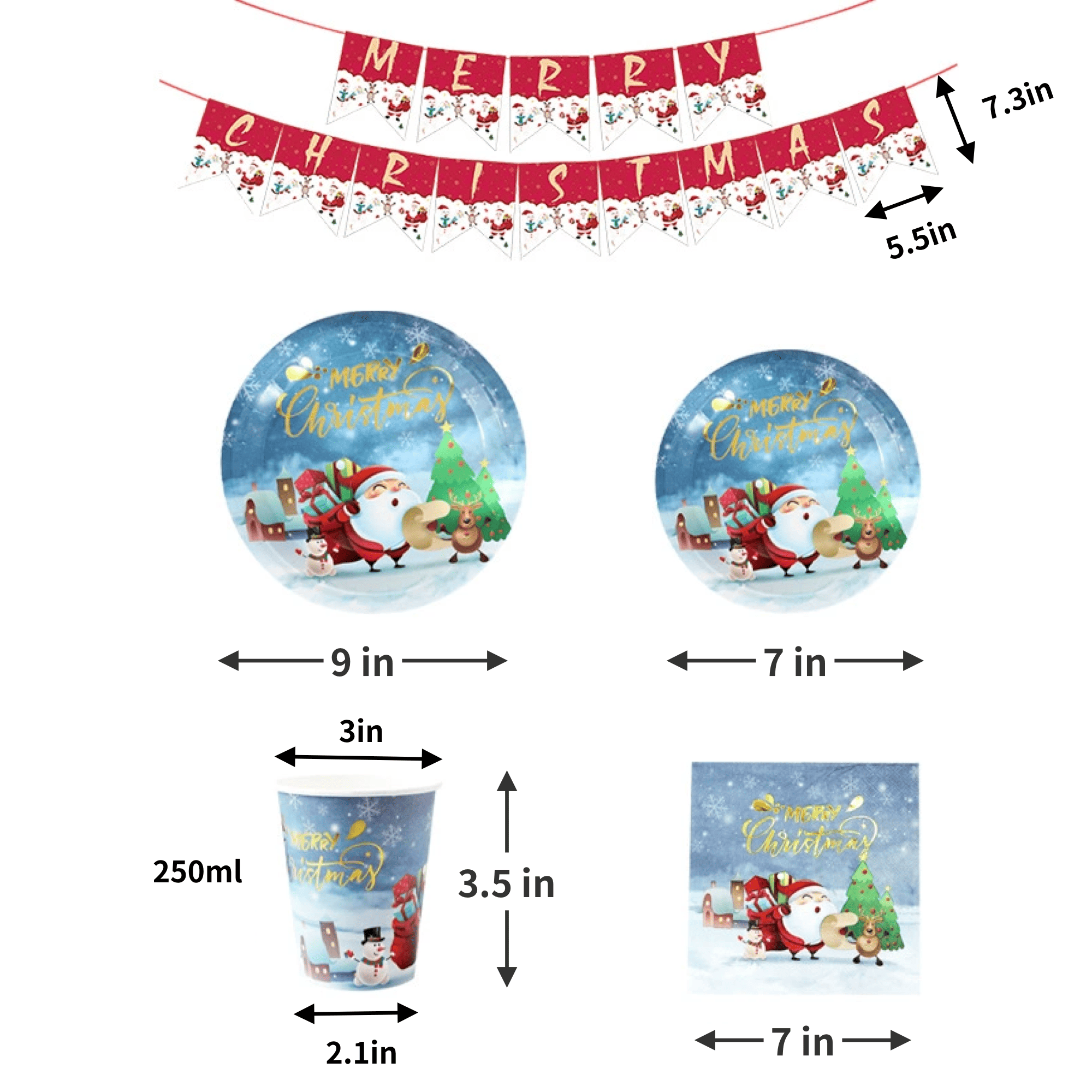 Bulk Reindeer Themed Paper Plates Cups Set 8