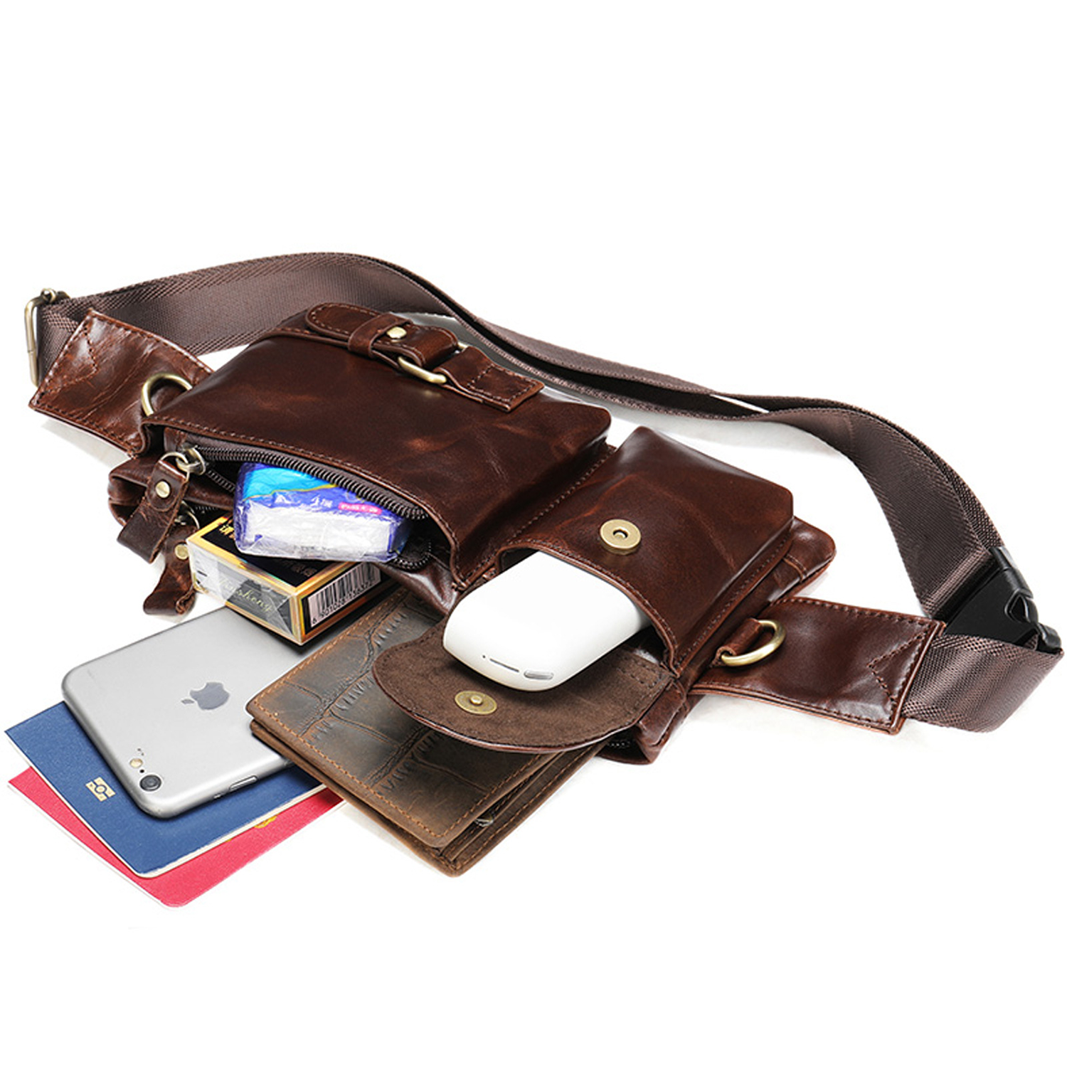 Custom Top-Layer Cowhide Leather Fanny Pack 7