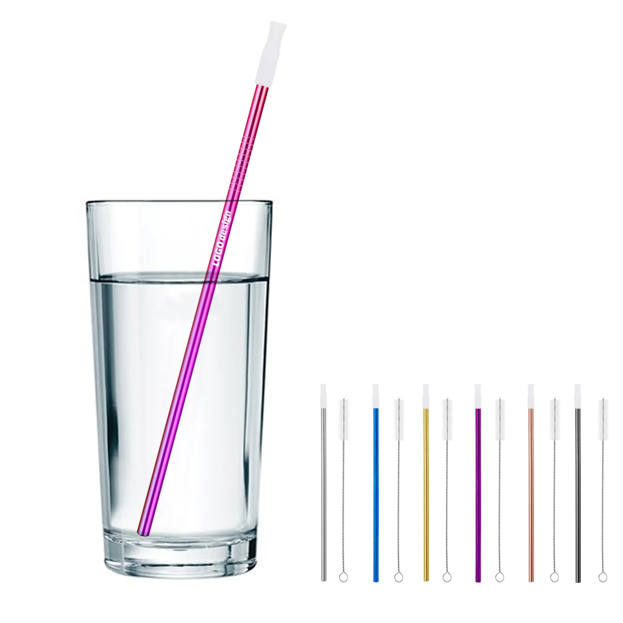 Silicone Anti-Scald Stainless steel straw set MOQ 100 PCS 3