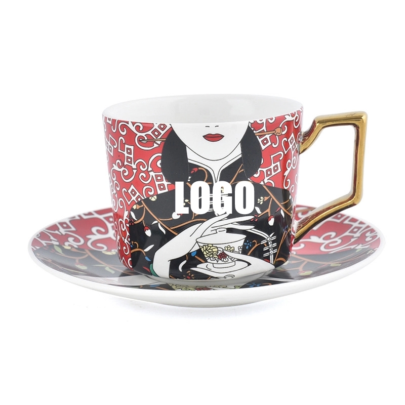 Custom 8 oz Ceramic Coffee Mug Saucer Set 3