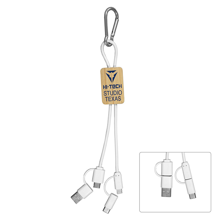 "LISBON" 5-in-1 Bamboo Cell Phone Charging Cable w/Carabiner 7
