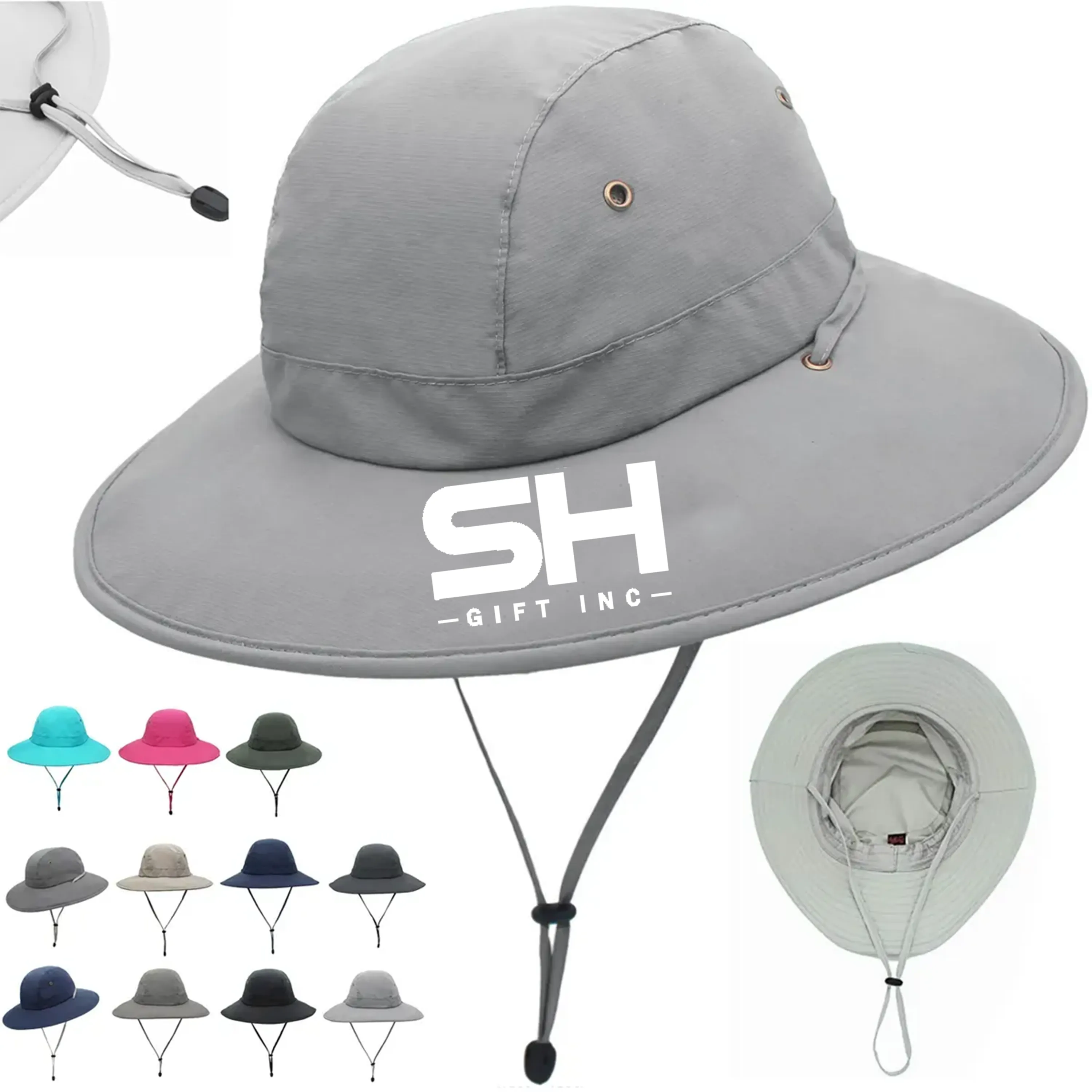 Wide Brim Sun Protection Bucket Hat w/ Adjustable Chin Strap 8