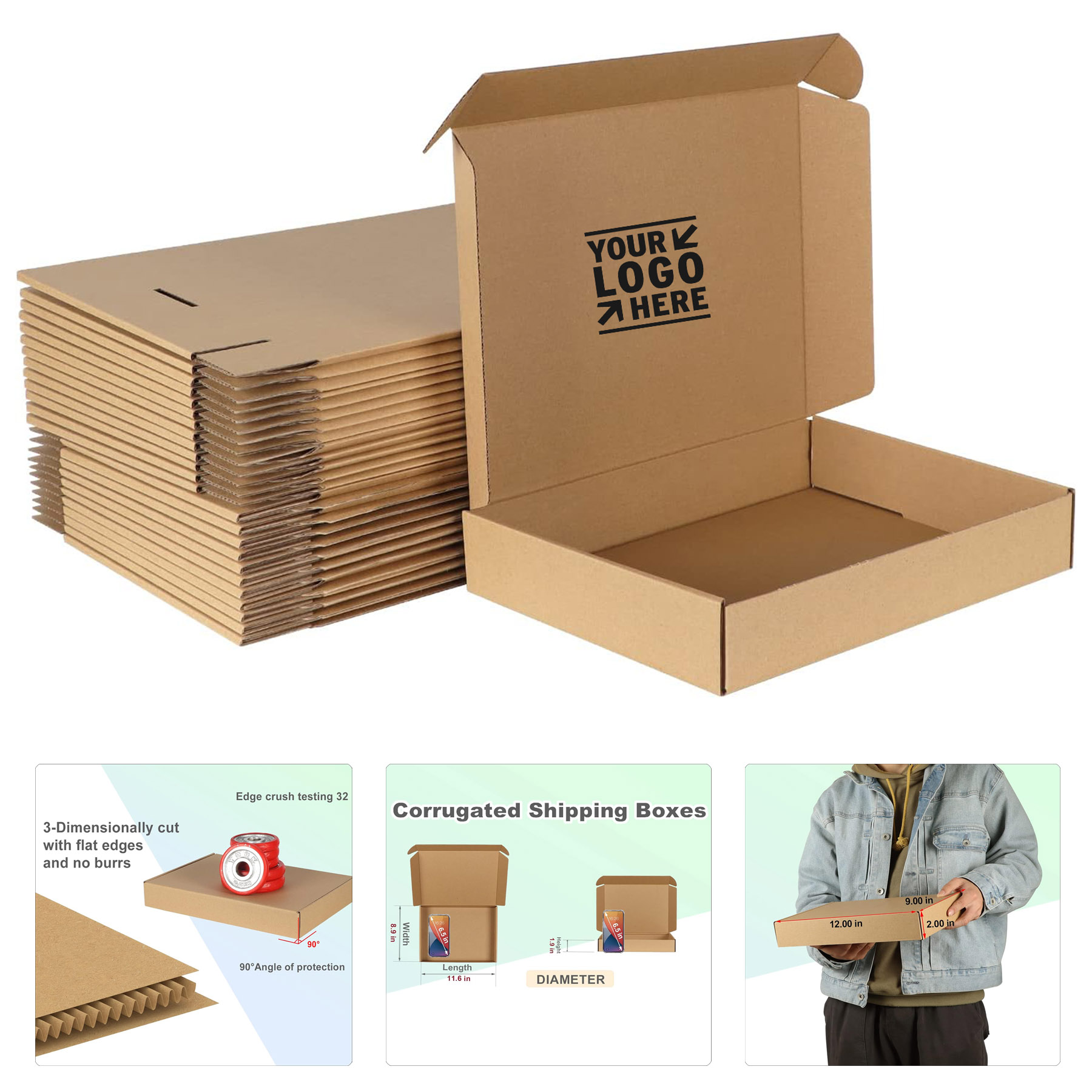12x9x2 Inches Easy to Assemble Shipping Packing Mailing Corrugated Cardboard Box  