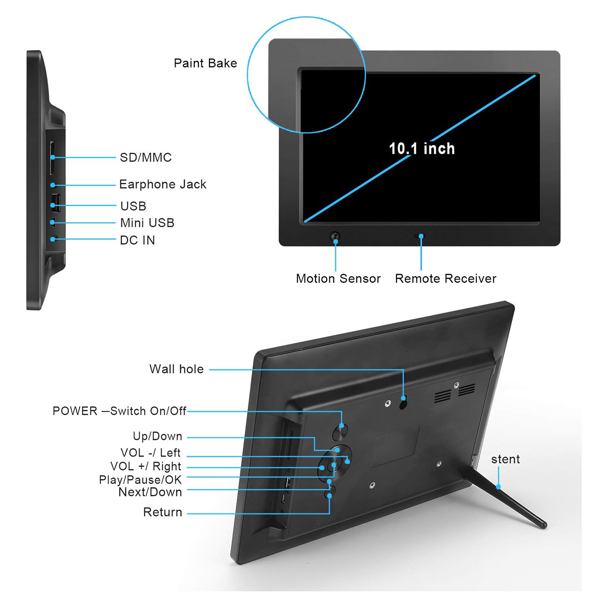 Memoria 10.1" Digital Picture Frame – Slideshow, Video & Music Playback 8