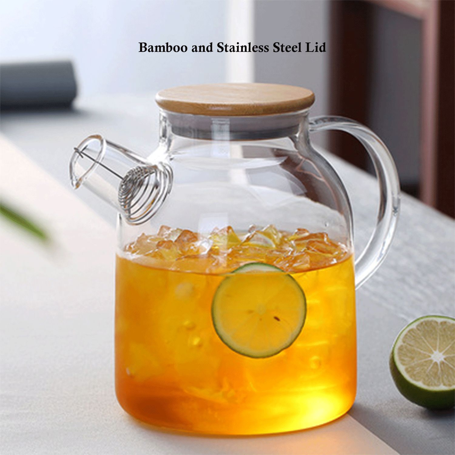 Stovetop Safe Glass Teapot Kettle w/ Bamboo Lid 10