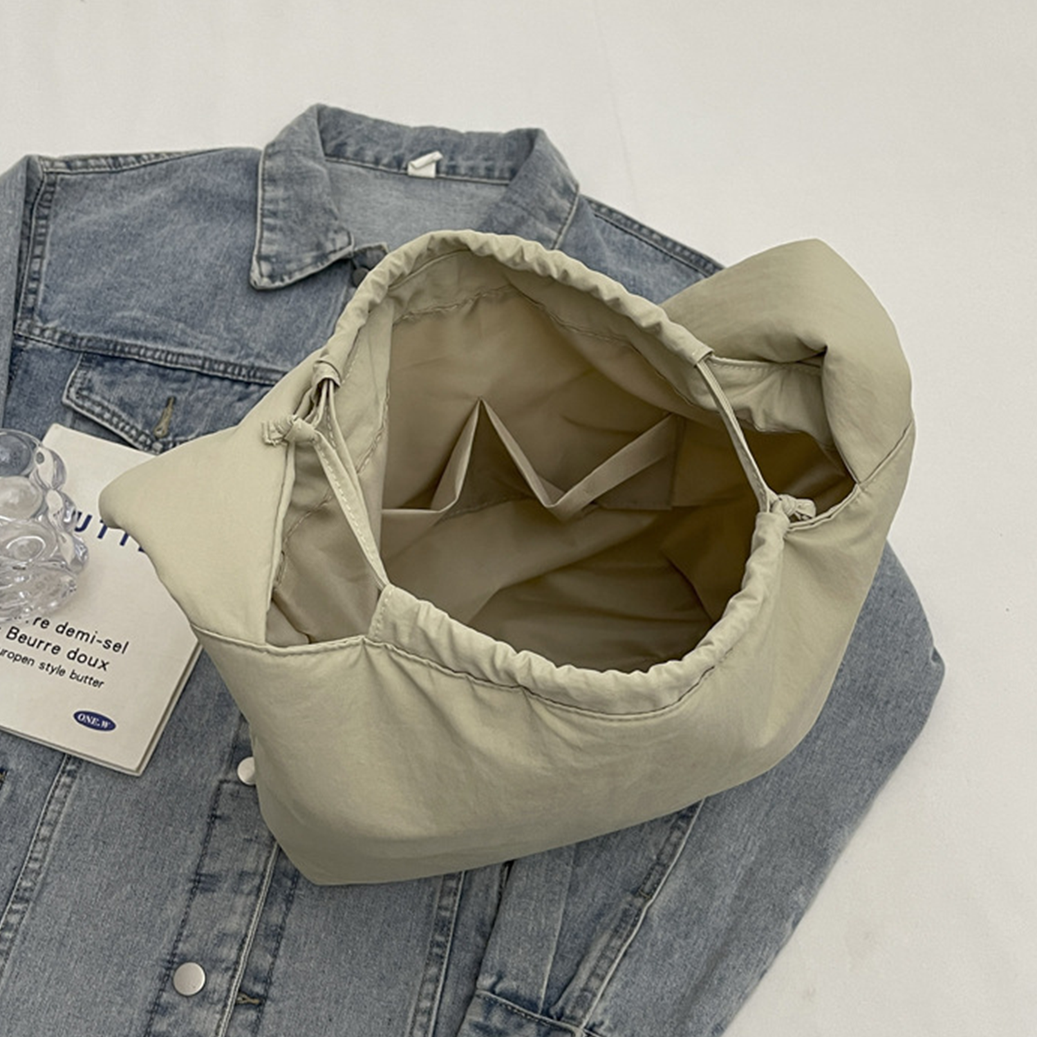 Lightweight Nylon Drawstring Shoulder Tote Bag 9