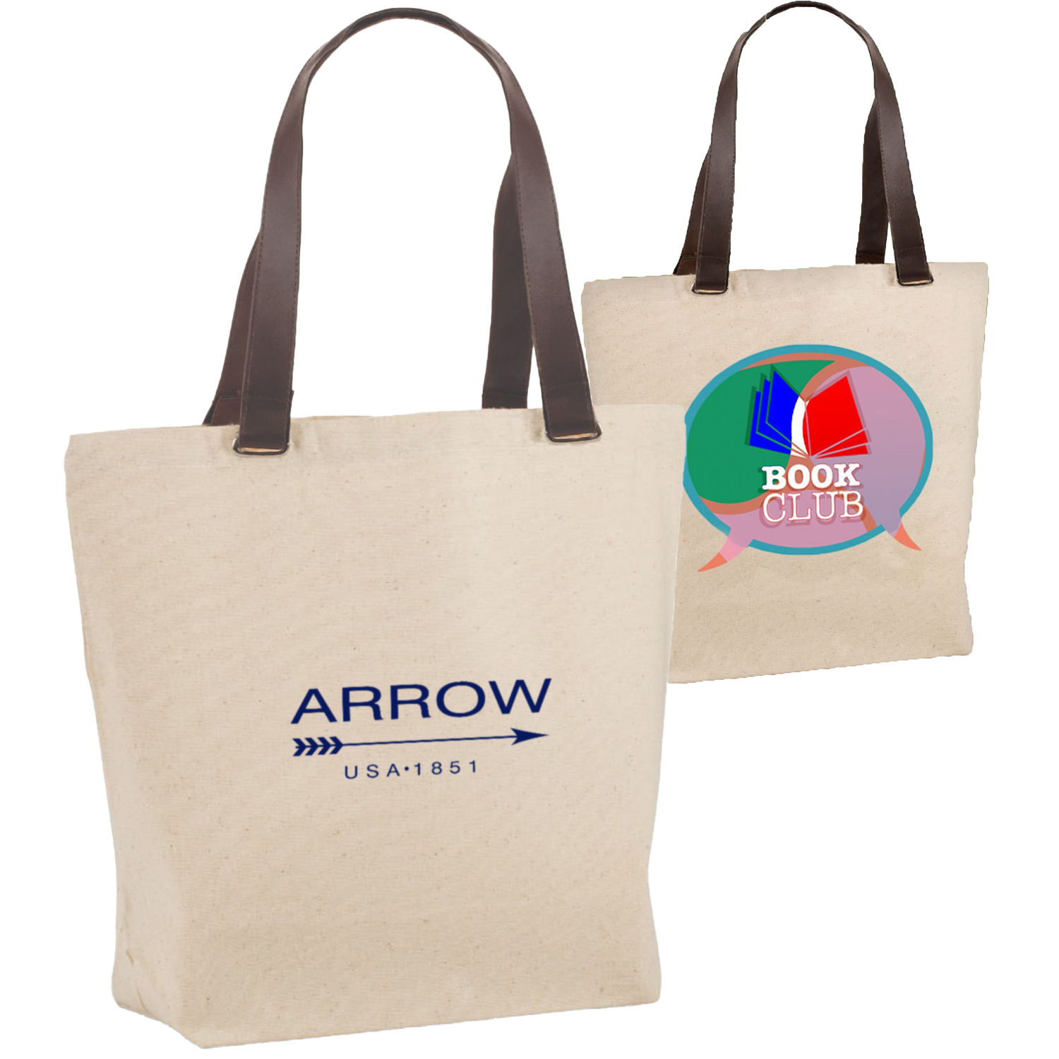 STYLISH 12 OZ. COTTON CANVAS TOTE W/ FAUX LEATHER HANDLE 2