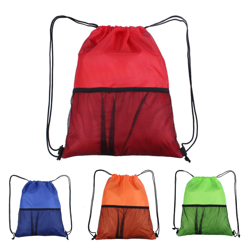 Mesh Pocket Polyester Cinch Bag 2