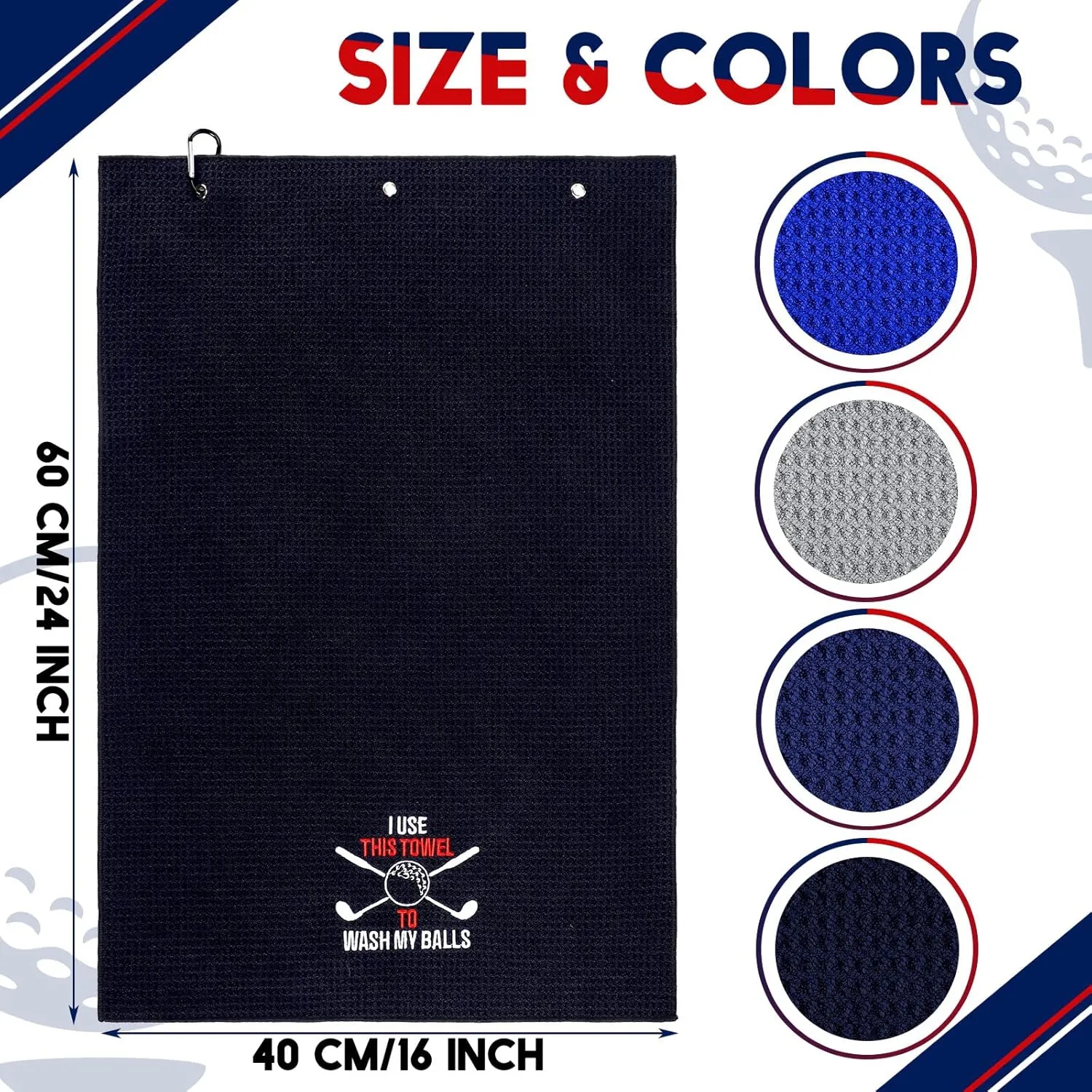 Embroidered Waffle Golf Towels with Carabiner Clip 2