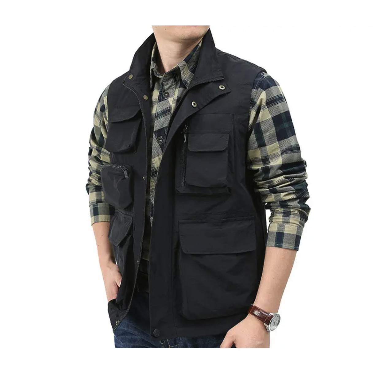 Outdoor Utility Vest for Men Hiking Waterproof Sleeveless Multi Pocket Jacket 3