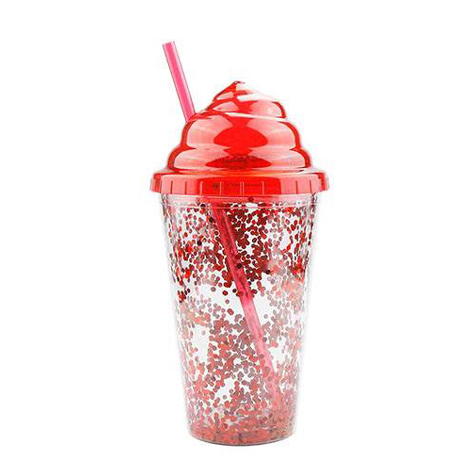 16oz Double-Layer Plastic Cup w/ Straw 12