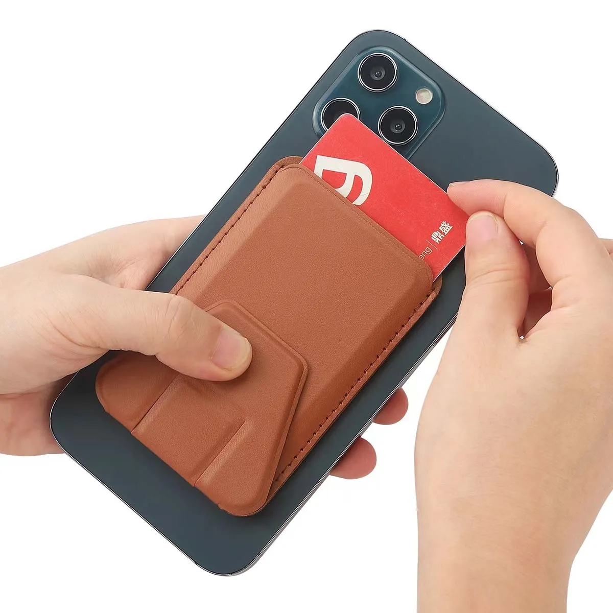 Magnetic Card Holder Leather Wallet Phone Stand 4