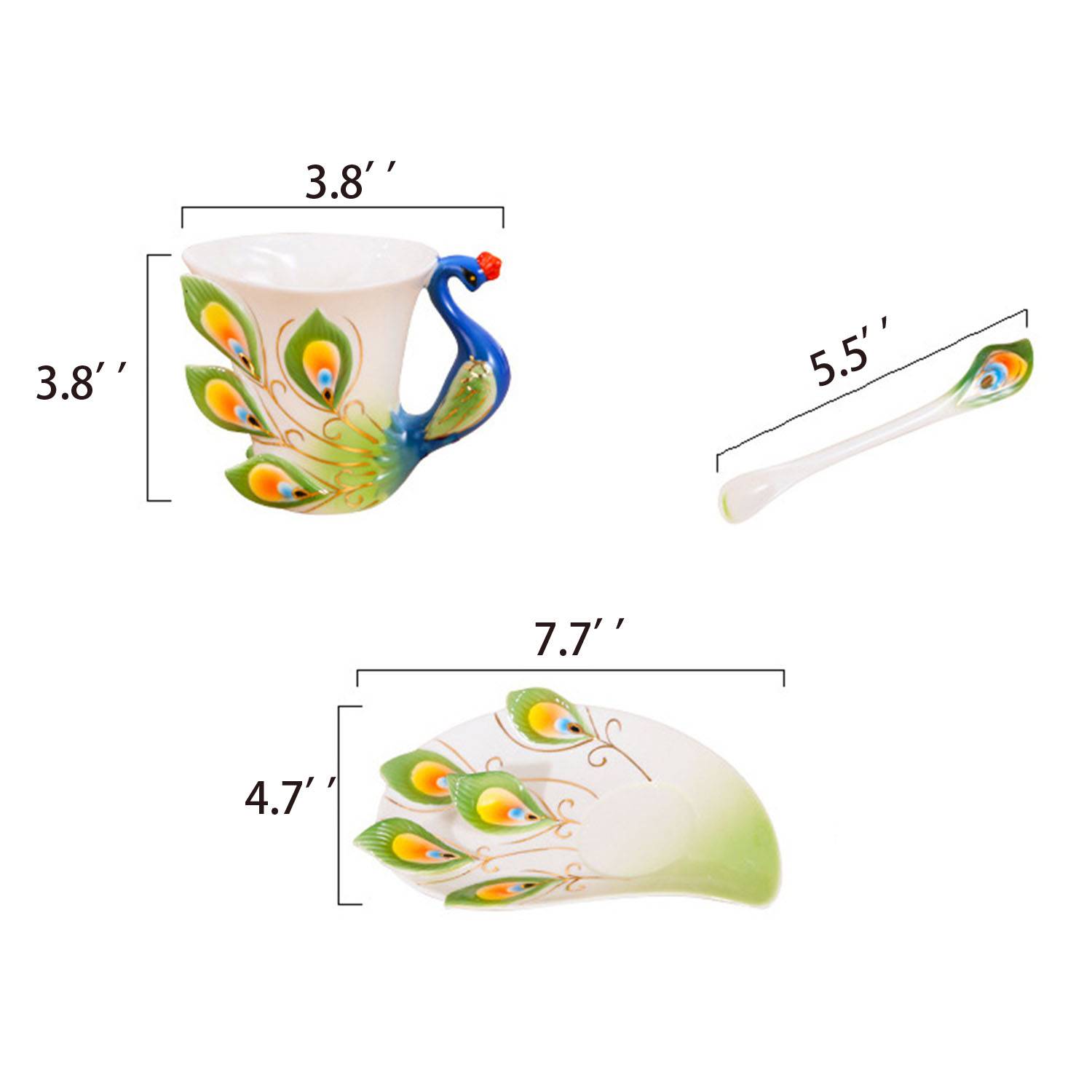 Enamel china peacock coffee cup and saucer tea set 3