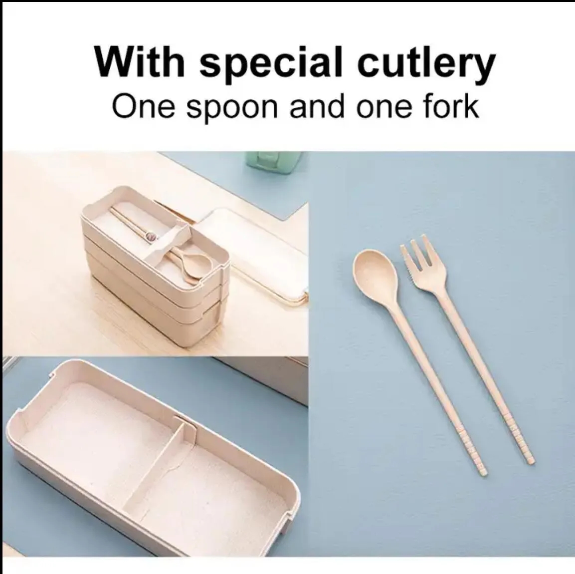 Portable 3 Layer Wheat Straw Lunch Bento 3