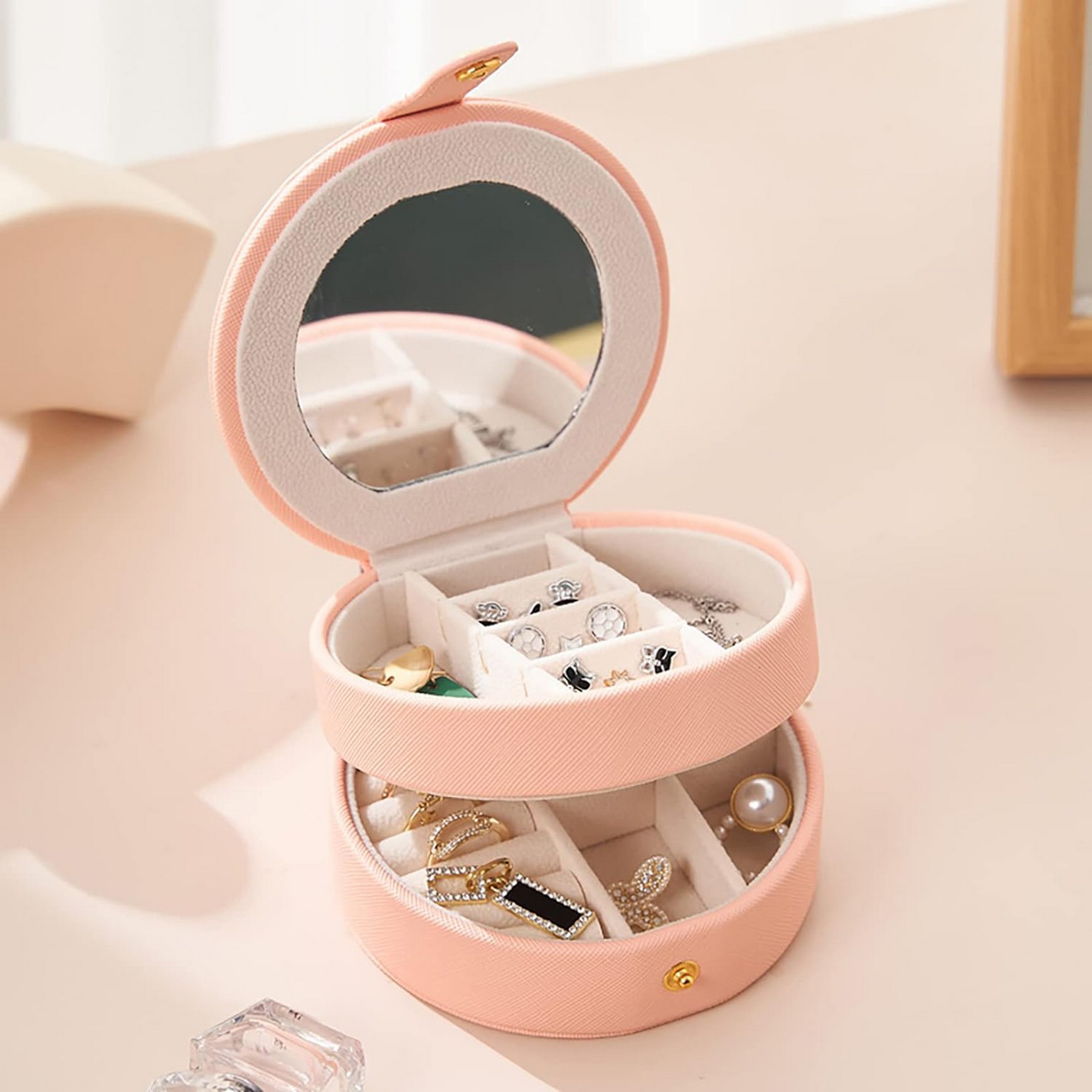 Mini Travel Jewelry Organiser Box With Mirror 3