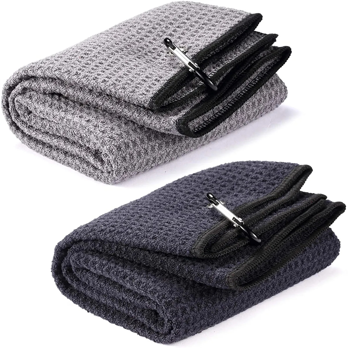 Waffle Pattern Tri-Fold Golf Towel With Clip 3