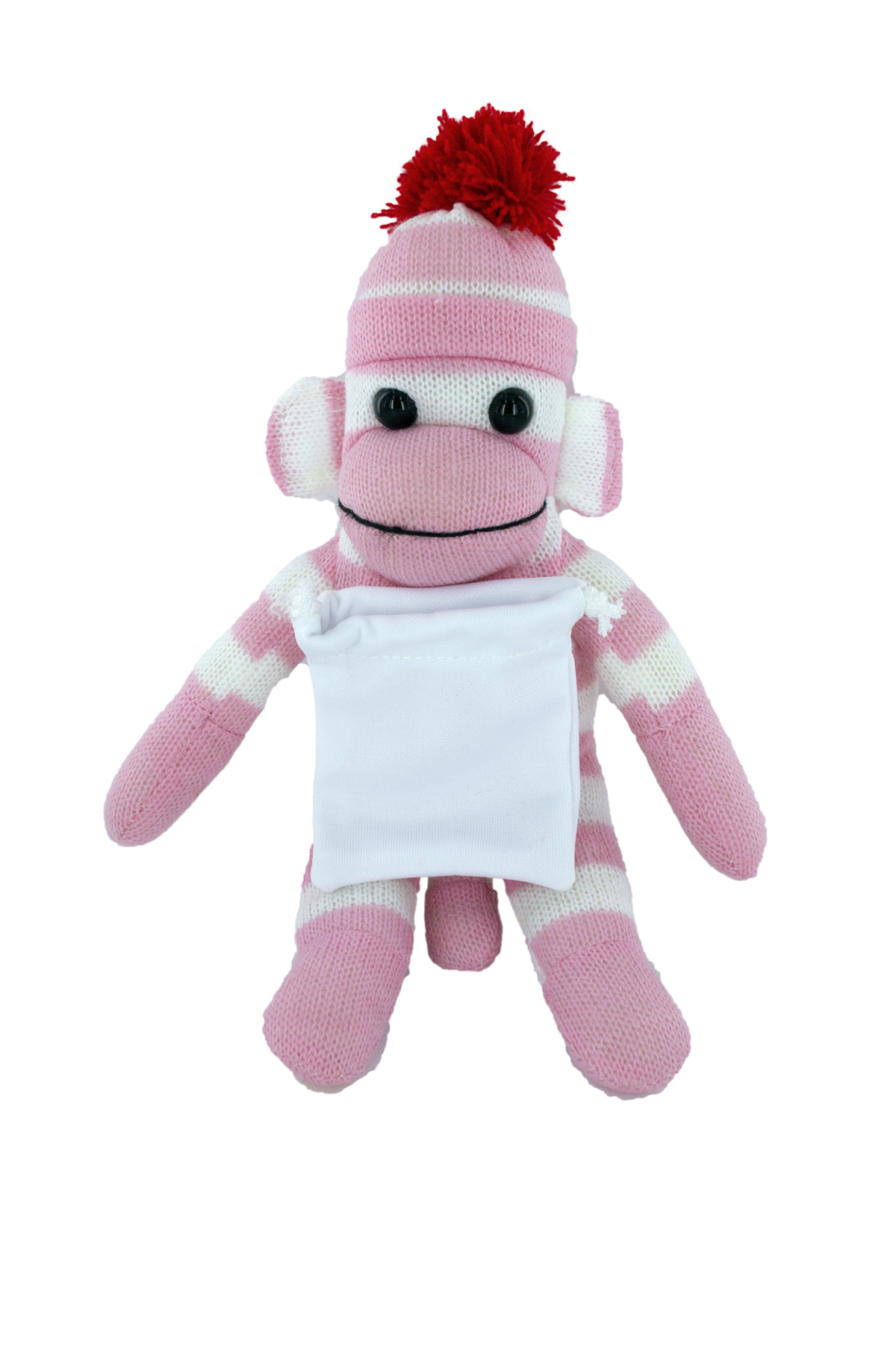 soft plush Pink Sock Monkey with gift card sack 5