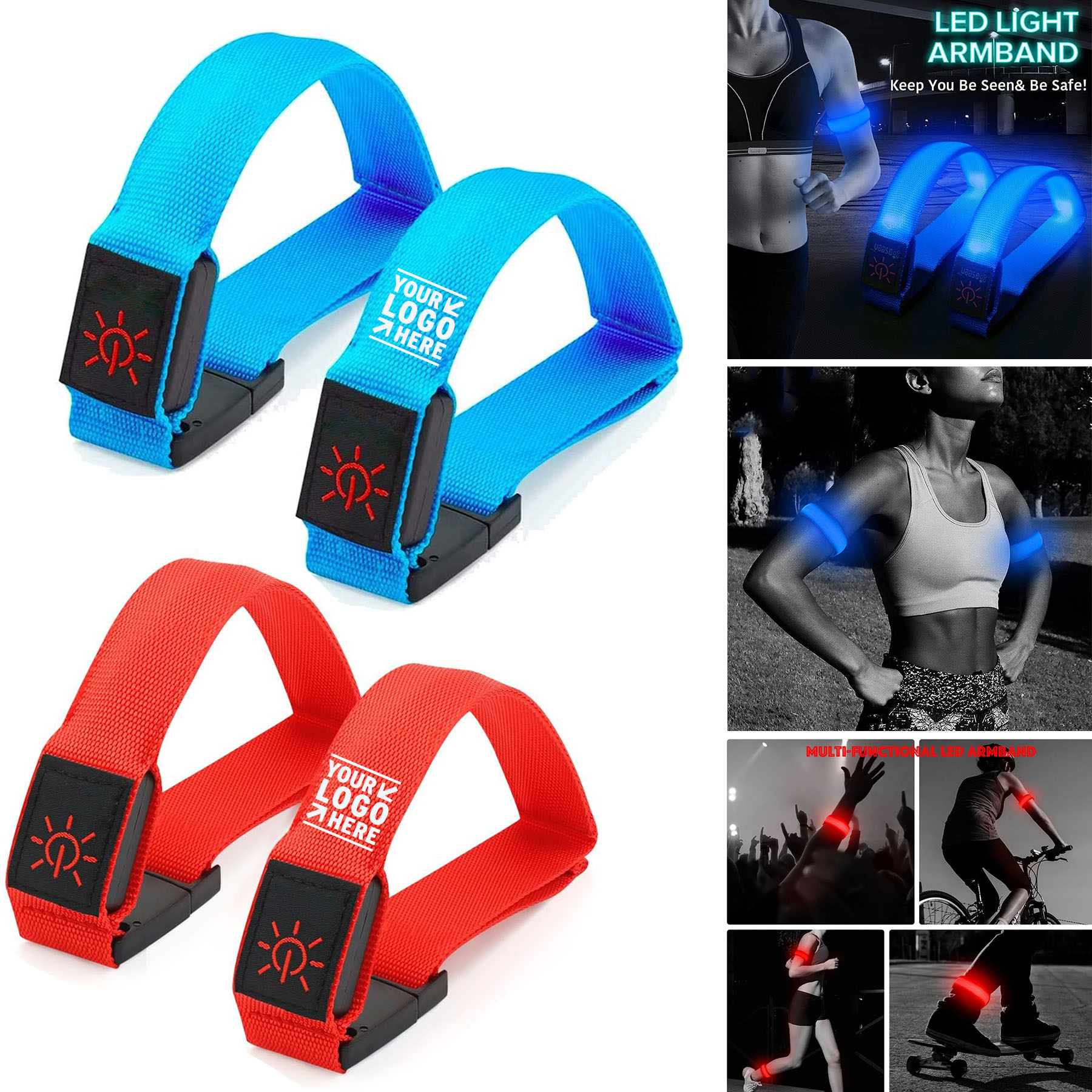 2 Pack High Visibility Light Up Sports Wristbands Adjustable Glowing Bracelets LED Armband 2