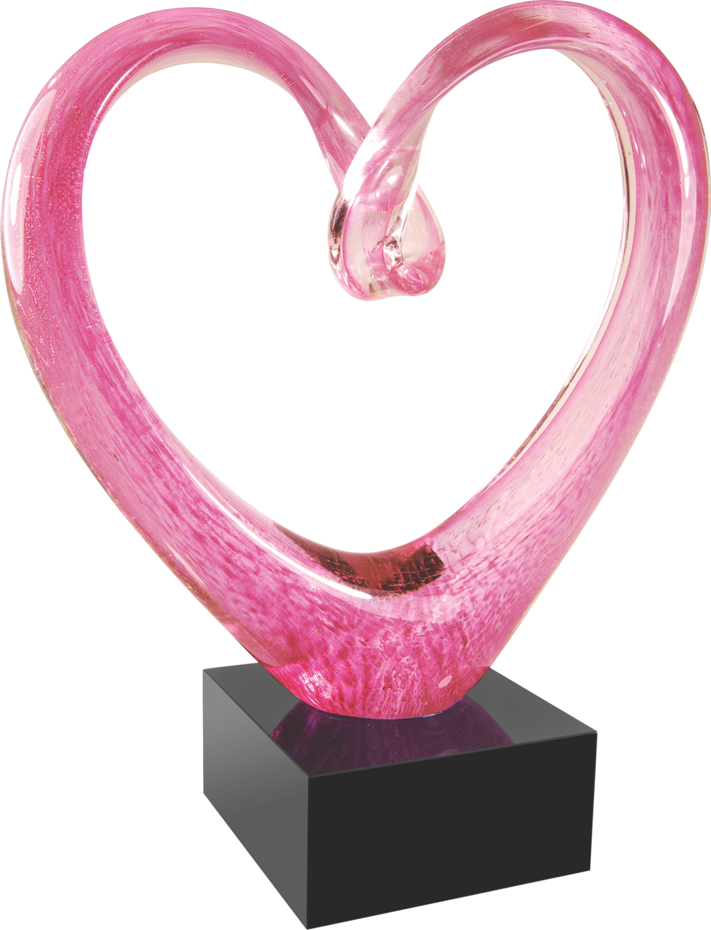 9" Pink Glass Heart with Black Base 2