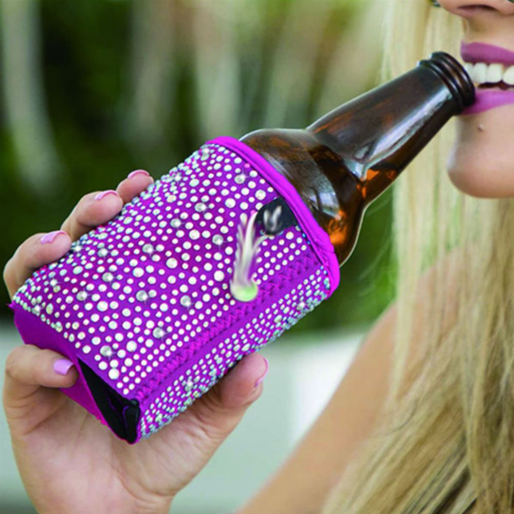 Rhinestone Insulated Can Cooler, custom koozie with logo imprint 1