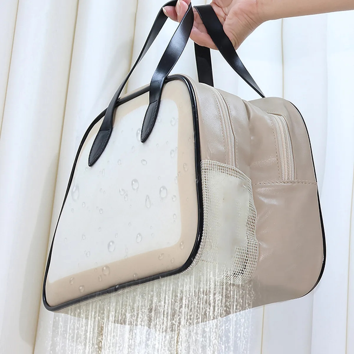 Dry Wet Toiletry Bag Clear Travel Makeup Pouch with Handle 3